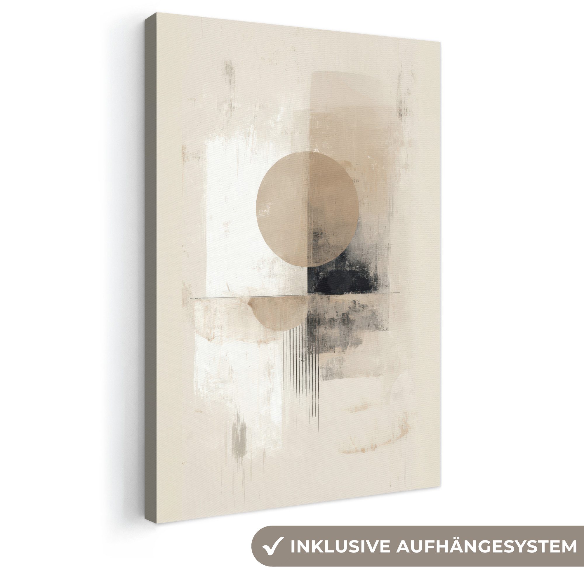 OneMillionCanvasses® Leinwandbild Kreis - Zusammensetzung - Tiefe - Beige, Fotodruck (1 St), Leinwand Canvas Wandbild, Wanddekoration 20x30 cm