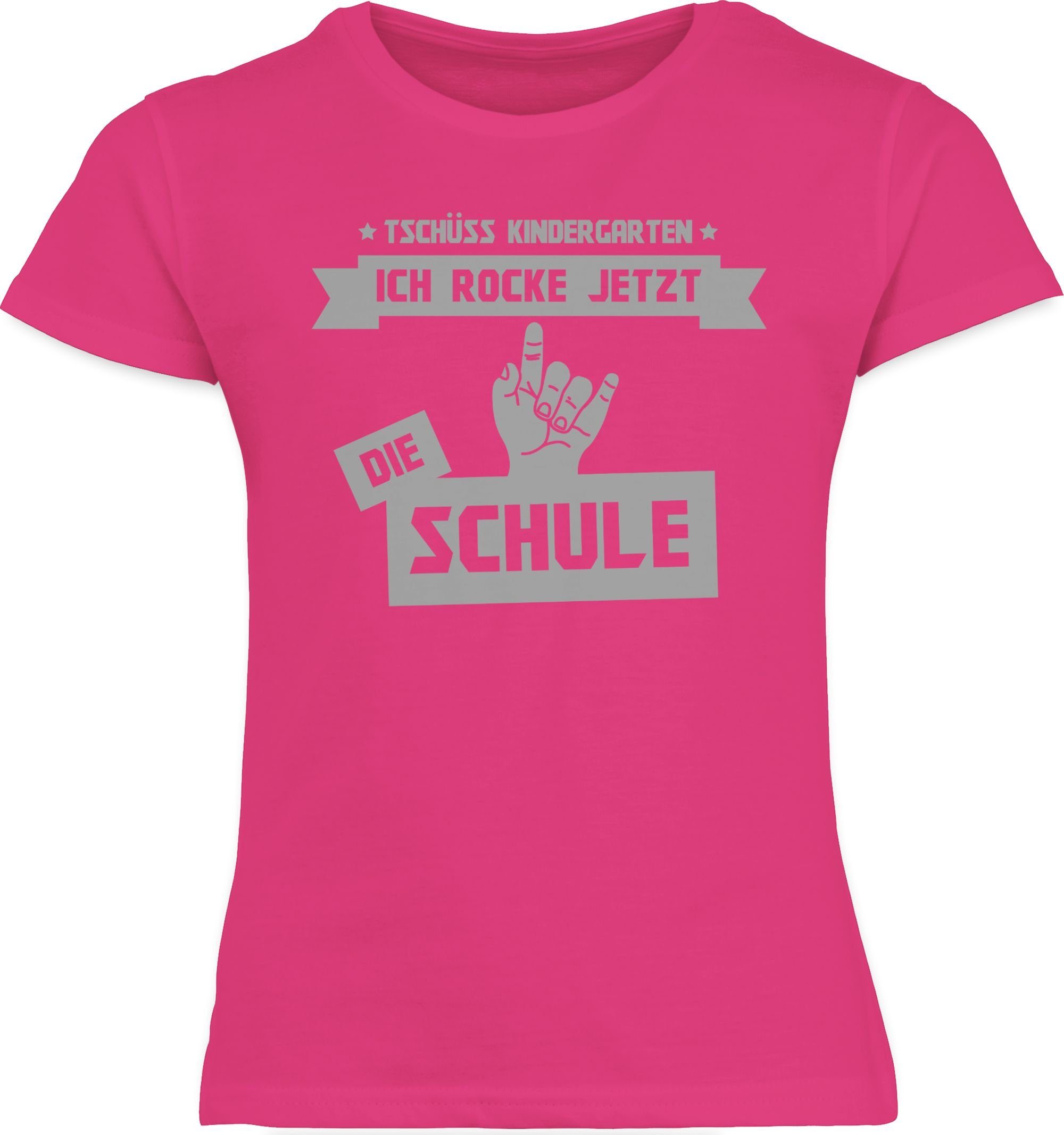 Shirtracer T-Shirt Tschüss Einschulung die Schule Fuchsia rocke 2 ich Mädchen jetzt Kindergarten