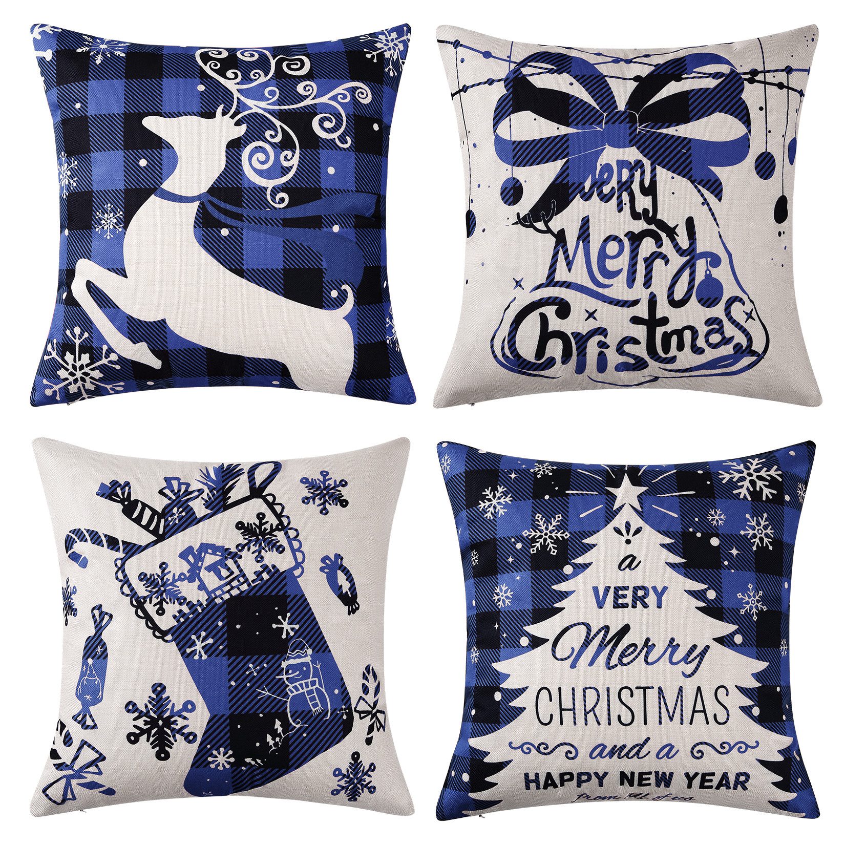 GarveeMore Kissenbezug 4er Set Blau Weihnachten Dekokissen Kissenhülle 45x4 günstig online kaufen