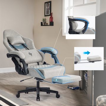XDeer Gaming-Stuhl Gaming Stuhl mit Fußstütze Lendenwirbelstütze Ergonomischer, Computer-Stuhl Drehstuhl Stoff Verstellbare Armlehne Sessel