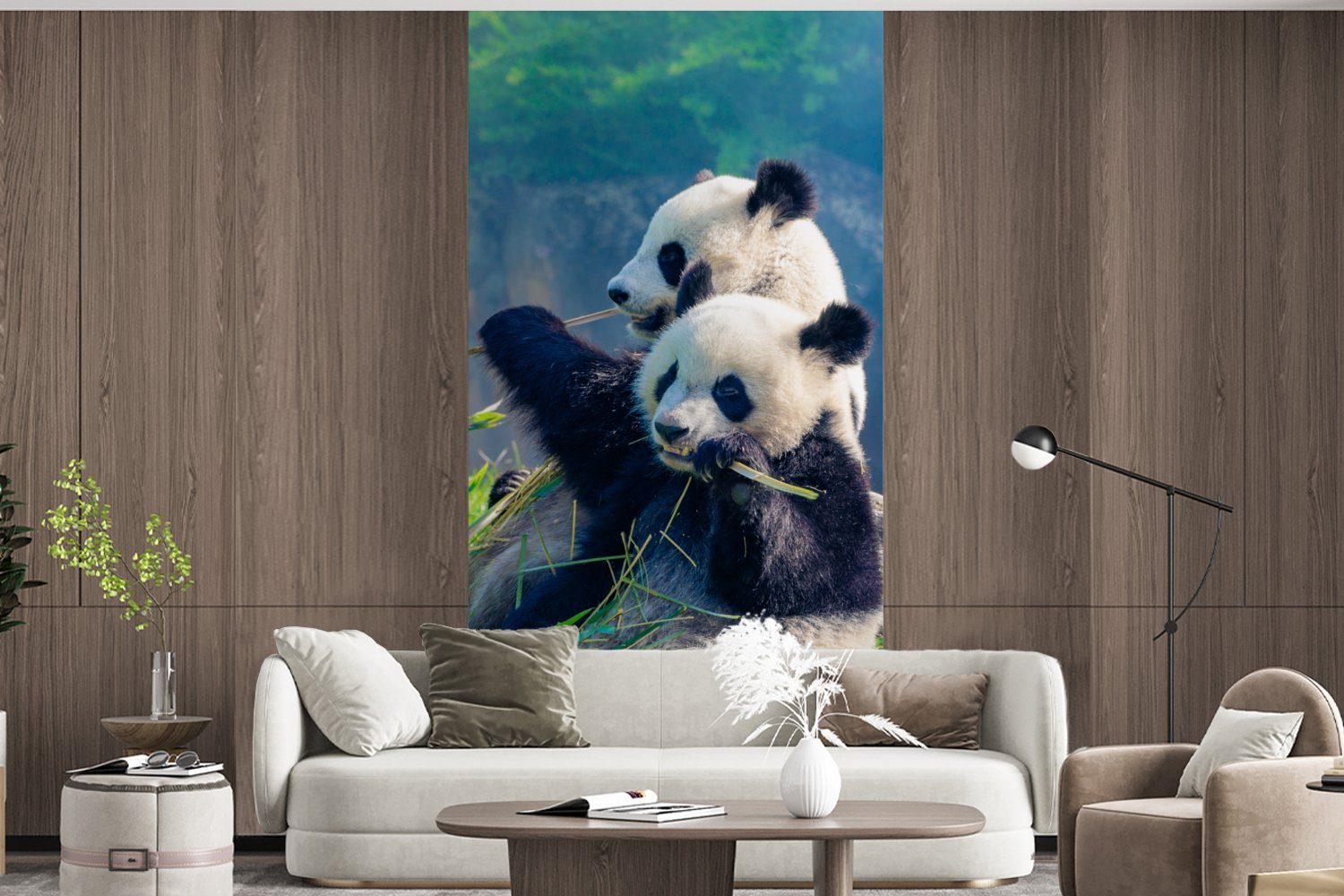 MuchoWow Fototapete Panda - Bambus - Tiere, Vliestapete für Küche, Schlafzimmer Gras - St), Matt, bedruckt, Wohnzimmer (2 Fototapete