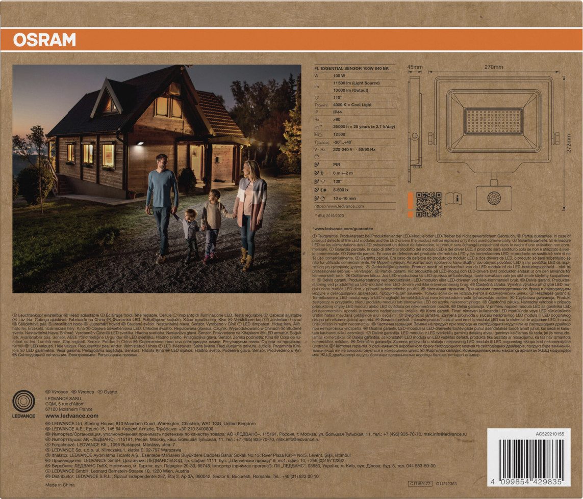 Osram Außen-Wandleuchte Osram Außenleuchte Floodlight Essential Sensor, Inkl. Leuchtmittel, Mit Bewegungsmelder nicht dimmbar