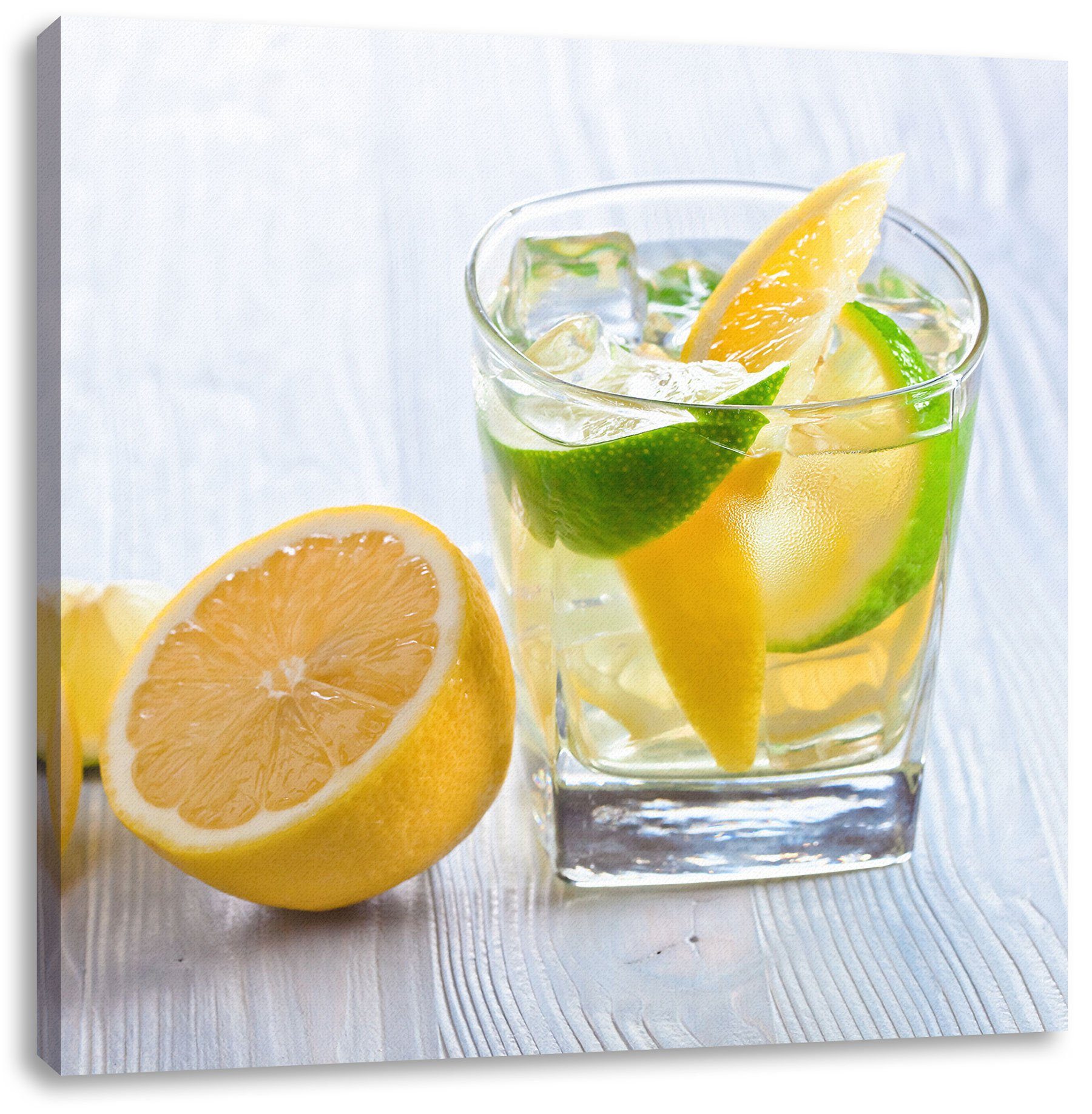 Pixxprint Leinwandbild Gin Tonic Shot mit Zitronen, Gin Tonic Shot mit