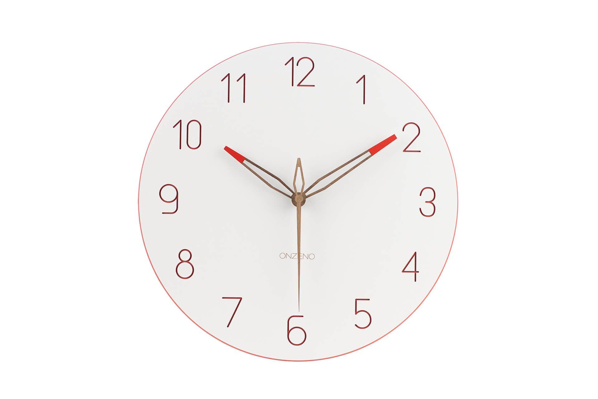 ONZENO Wanduhr THE SCARLET. 29x29x0.5 cm (handgefertigte Design-Uhr)