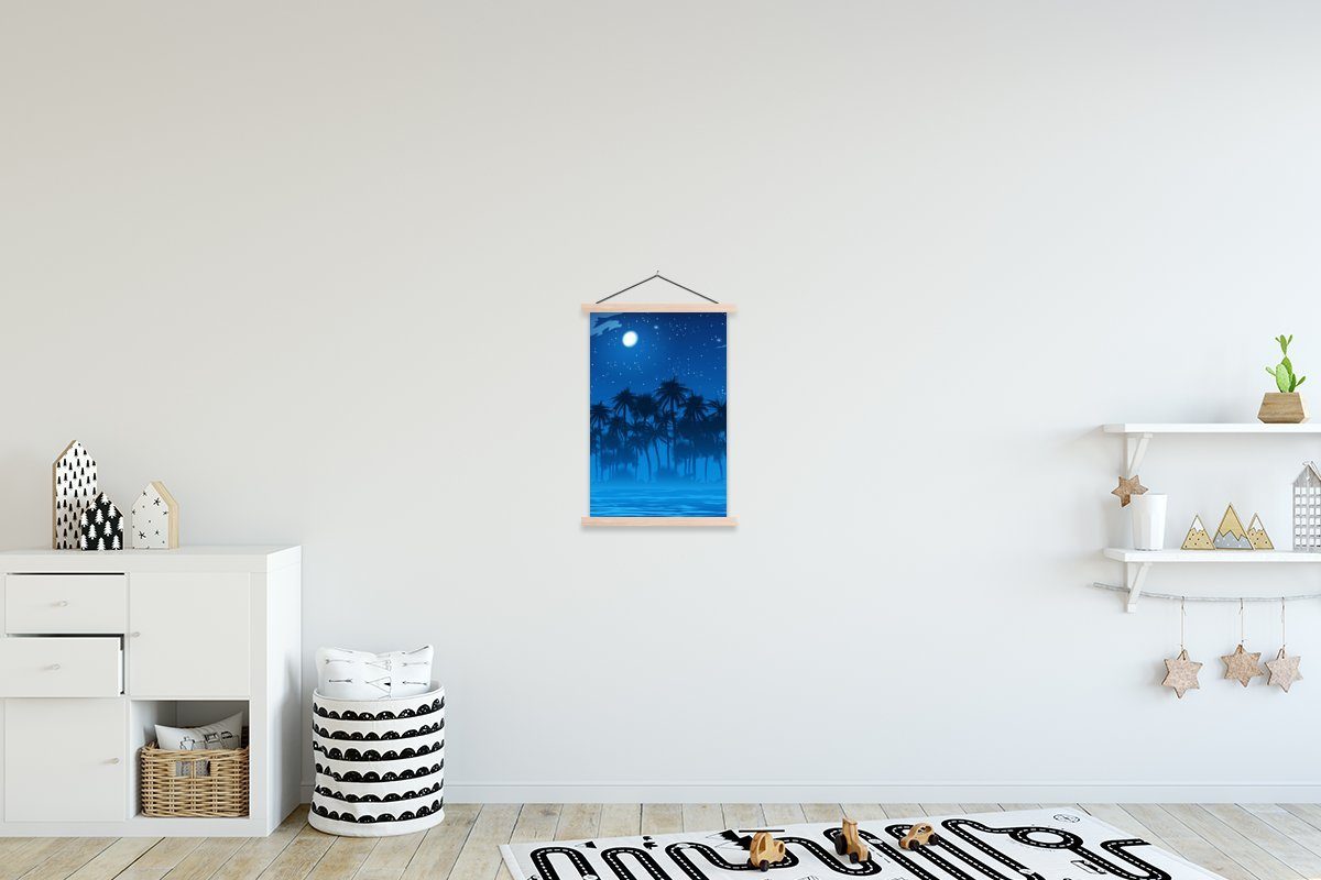 MuchoWow Poster Sternenhimmel - Palme - Meer, (1 St), Posterleiste, Textilposter für Wohnzimmer, Bilderleiste, Magnetisch