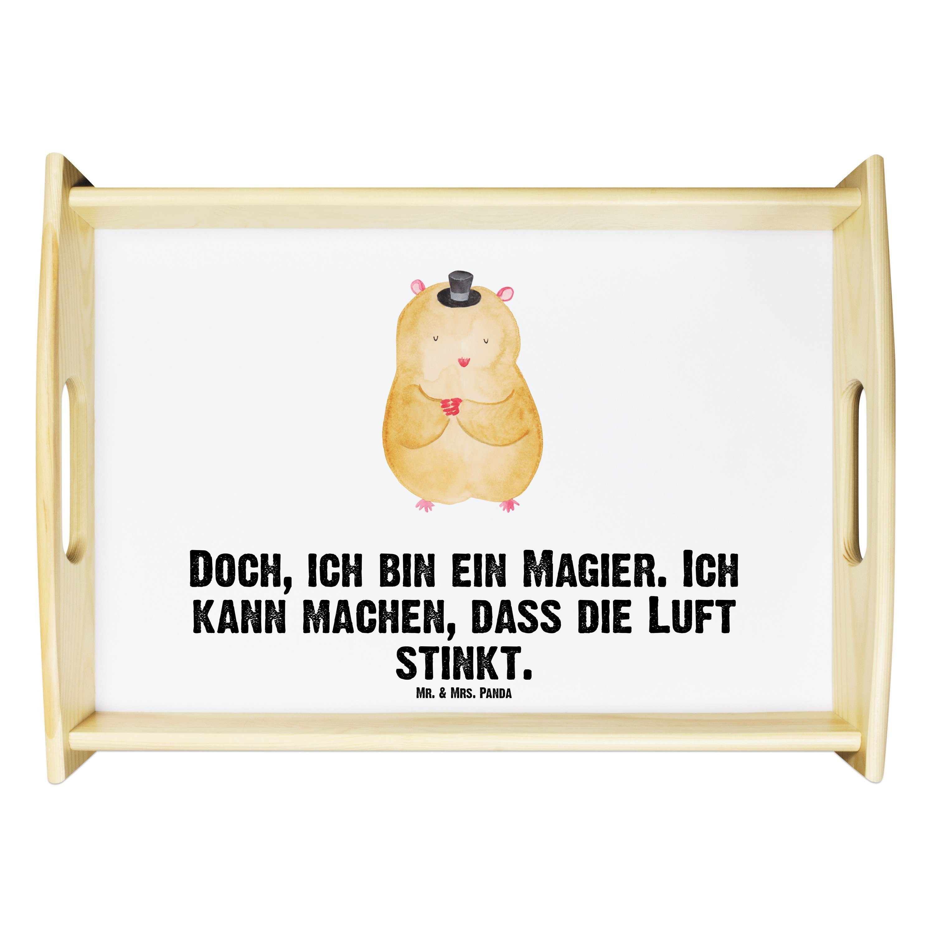 Mr. & Küc, Gute Weiß Echtholz Frühstückstablett, lasiert, Hut Mrs. Hamster mit (1-tlg) - Laune, Panda Geschenk, - Tablett