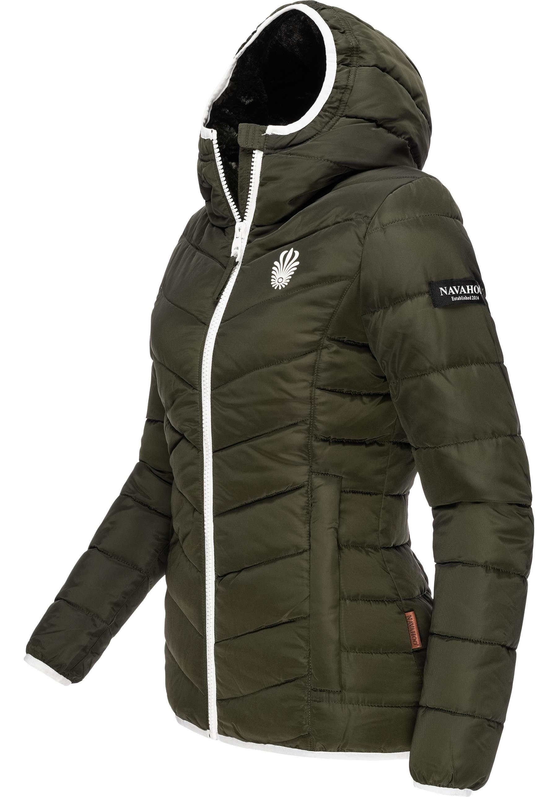 Navahoo Steppjacke Winterjacke stylische Kapuze mit dunkelgrün Elva Damen