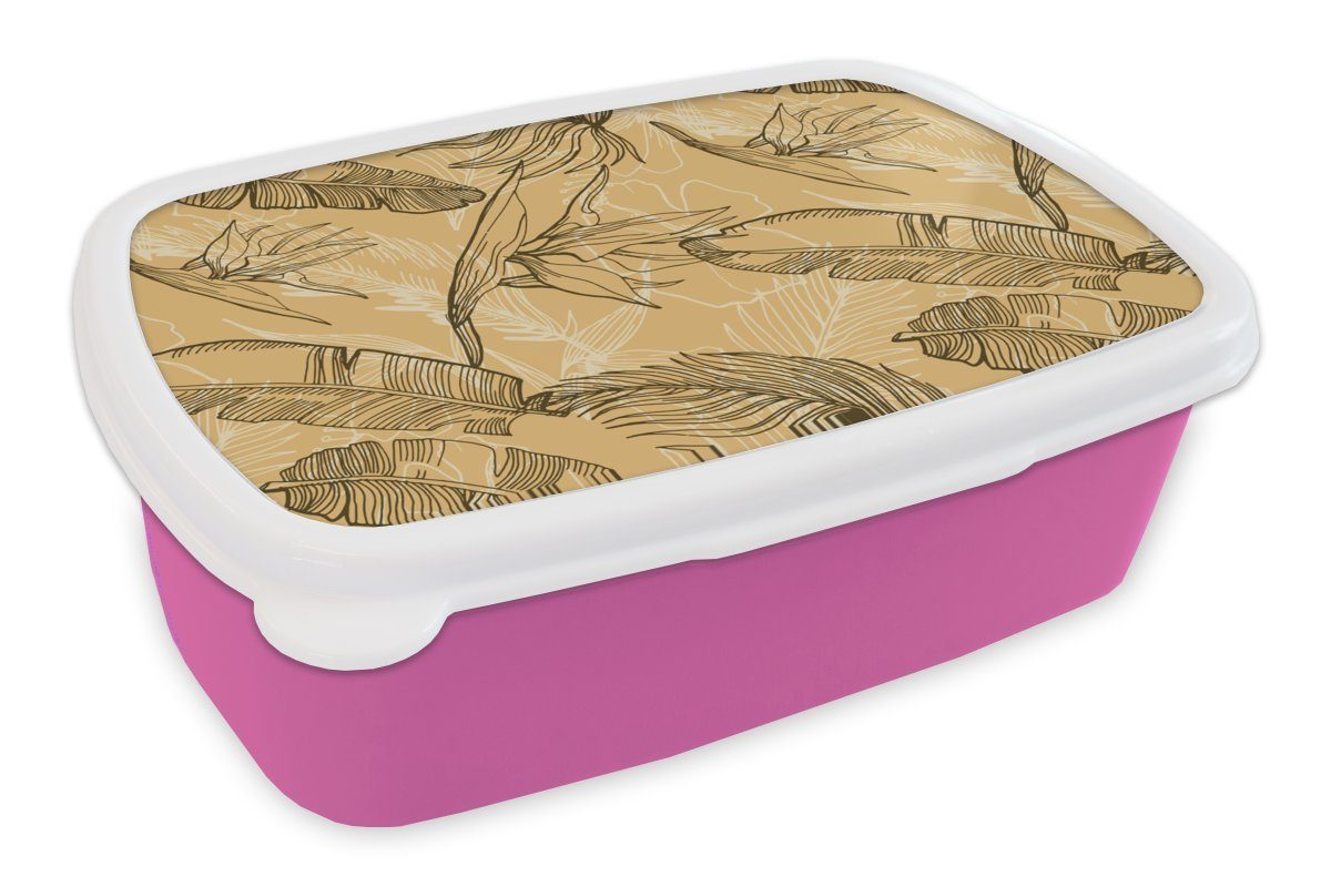 MuchoWow Lunchbox Tropisch Snackbox, rosa Brotbox - für Blätter - Mädchen, Hawaii, Erwachsene, Kunststoff Kinder, Sommer Brotdose Kunststoff, (2-tlg), 