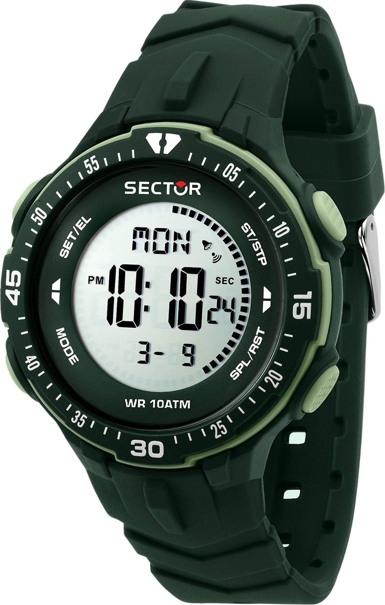 Sector Armbanduhr rund, Armbanduhr 41mm), groß Sector Herren (ca. Digital, Digitaluhr Herren Casual grün, Silikonarmband