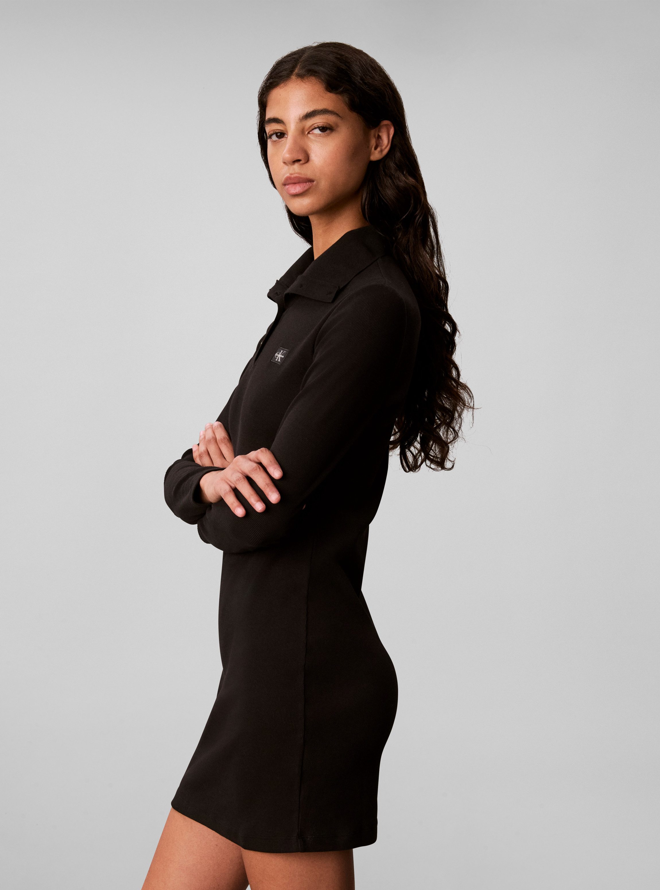 Calvin Klein Jeans Minikleid WOVEN LABEL TURTLENECK HENLEY Regular fit mit Polokragen – Bild 3 von 5