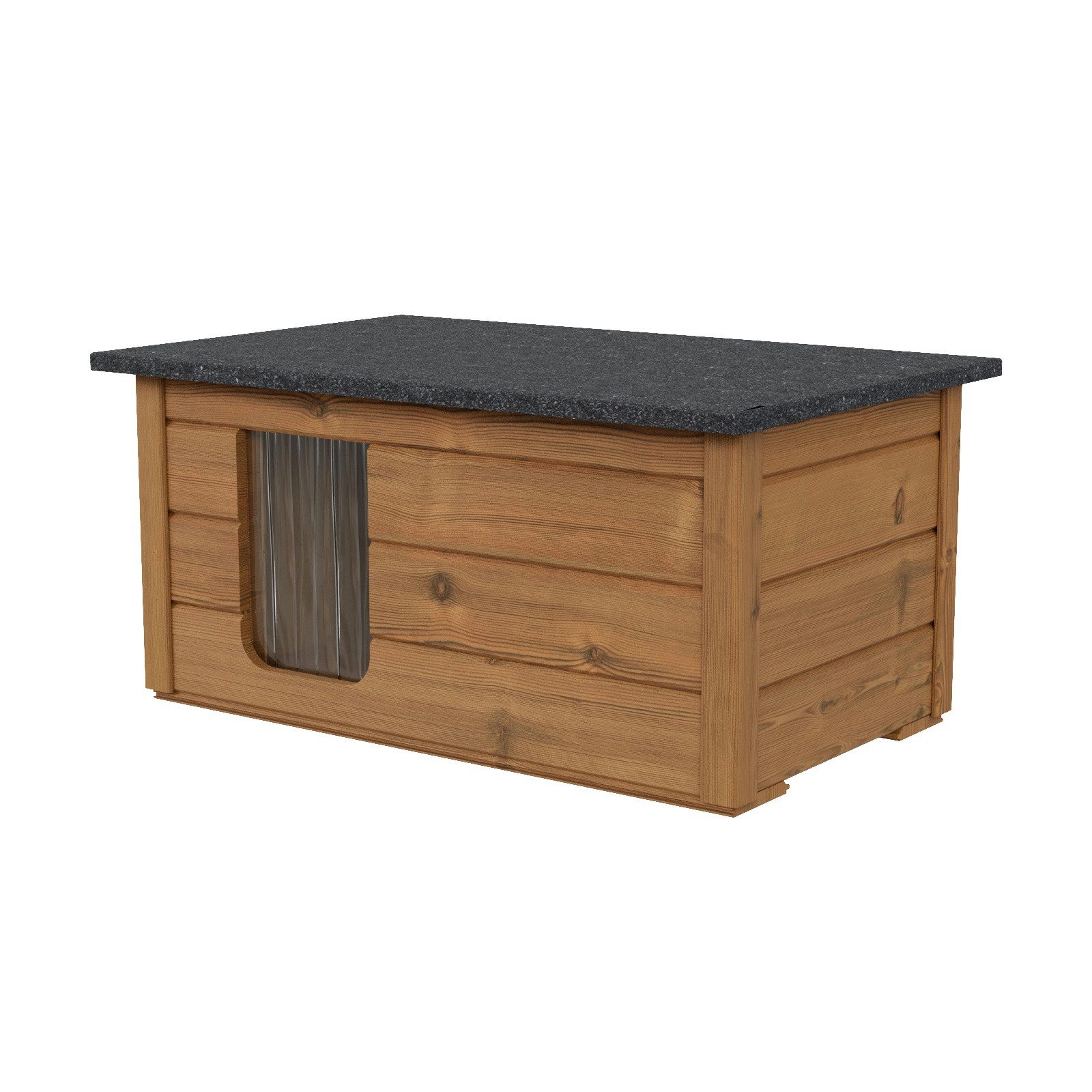 QLS Tierhaus mit Zubehör, Hunde- Katzenhaus Vorhang Isoliert Winterfest Outdoor 72x40 cm