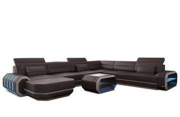 Sofa Dreams Wohnlandschaft Ledercouch Leder Sofa Roma XXL U Form Ledersofa, Couch, mit LED, wahlweise mit Bettfunktion als Schlafsofa, Designersofa