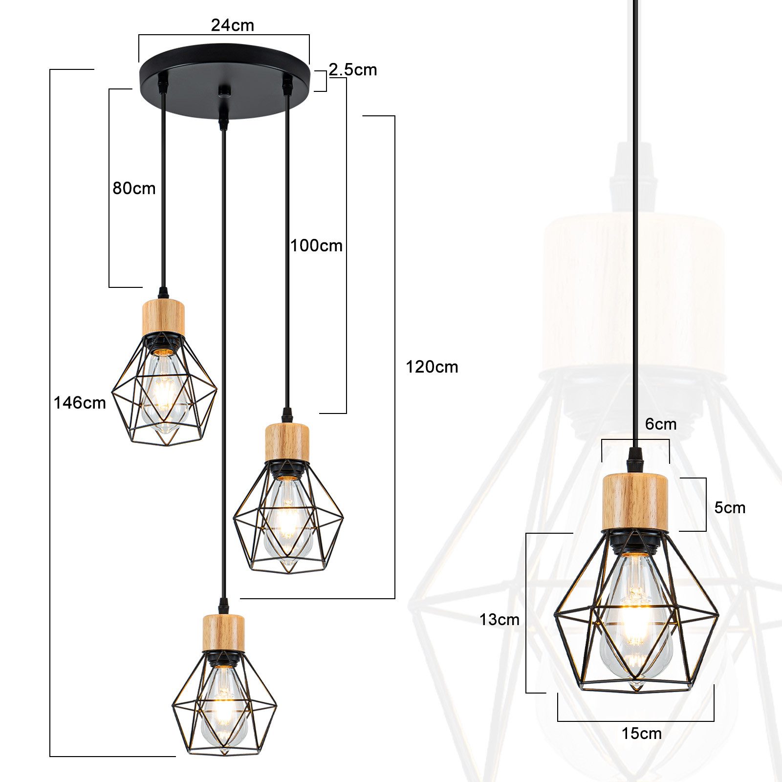 ZMH Pendelleuchte Hängeleuchte Esstisch - Esstischleuchte, sandfarben, Metall, E27, Esszimmerlampe Schwarz Küchenlampe (ohne Leuchtmittel)