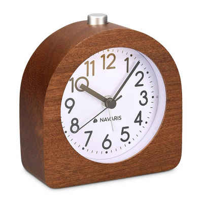 Navaris Reisewecker Retro Wecker aus Holz - Mit Snooze und Alarmlicht, leise