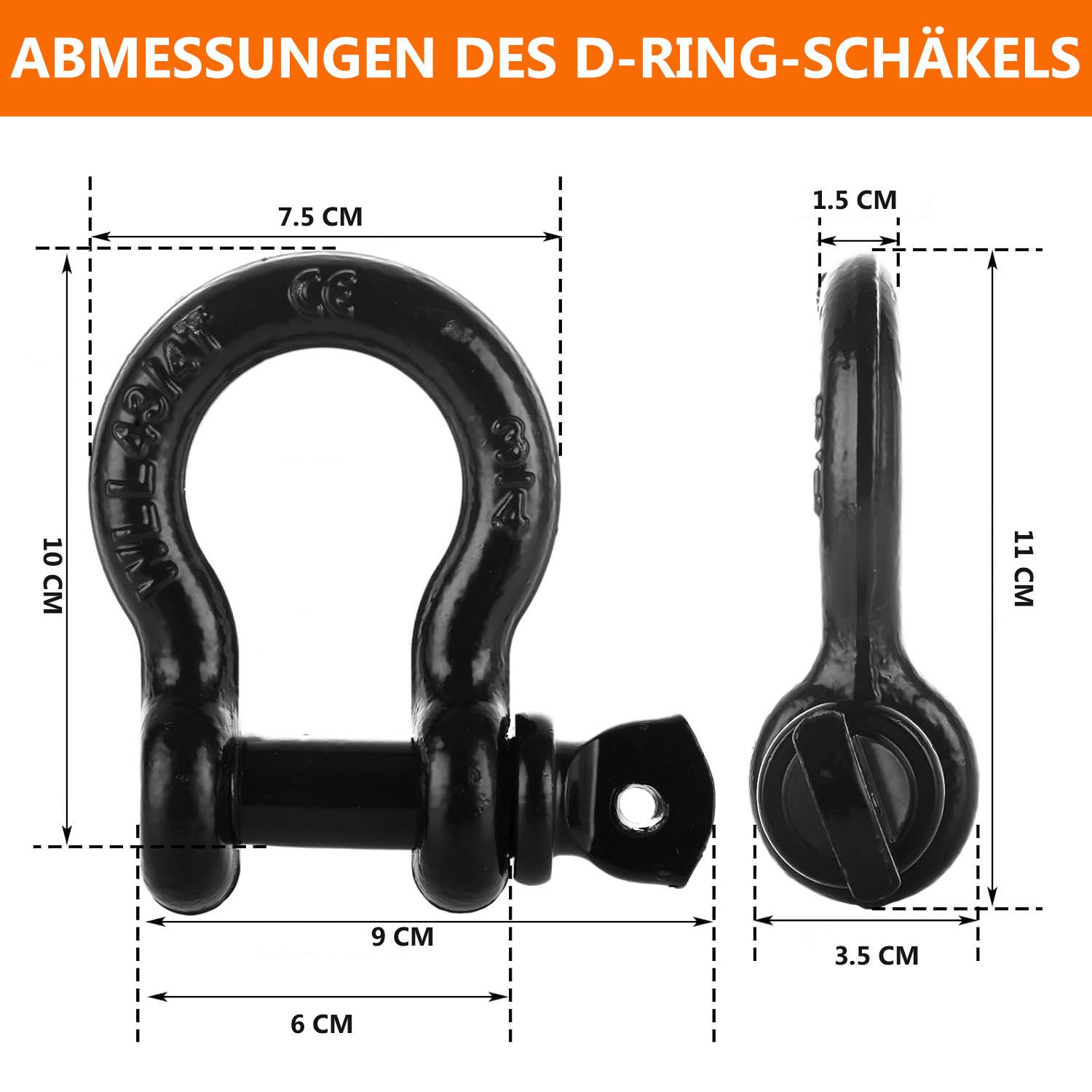 HEYHIPPO Abschleppseil Notfall-Autoabschleppseil 5 m, 5 t, D-Schäkel, Handschuhe und Tasche (Set, Polyester-Abschleppseil,reißfest, einfach zu bedienen und zu verstauen), Schweres Abschleppseil, orange Notfall-Abschleppband, 12 t Zugkraft