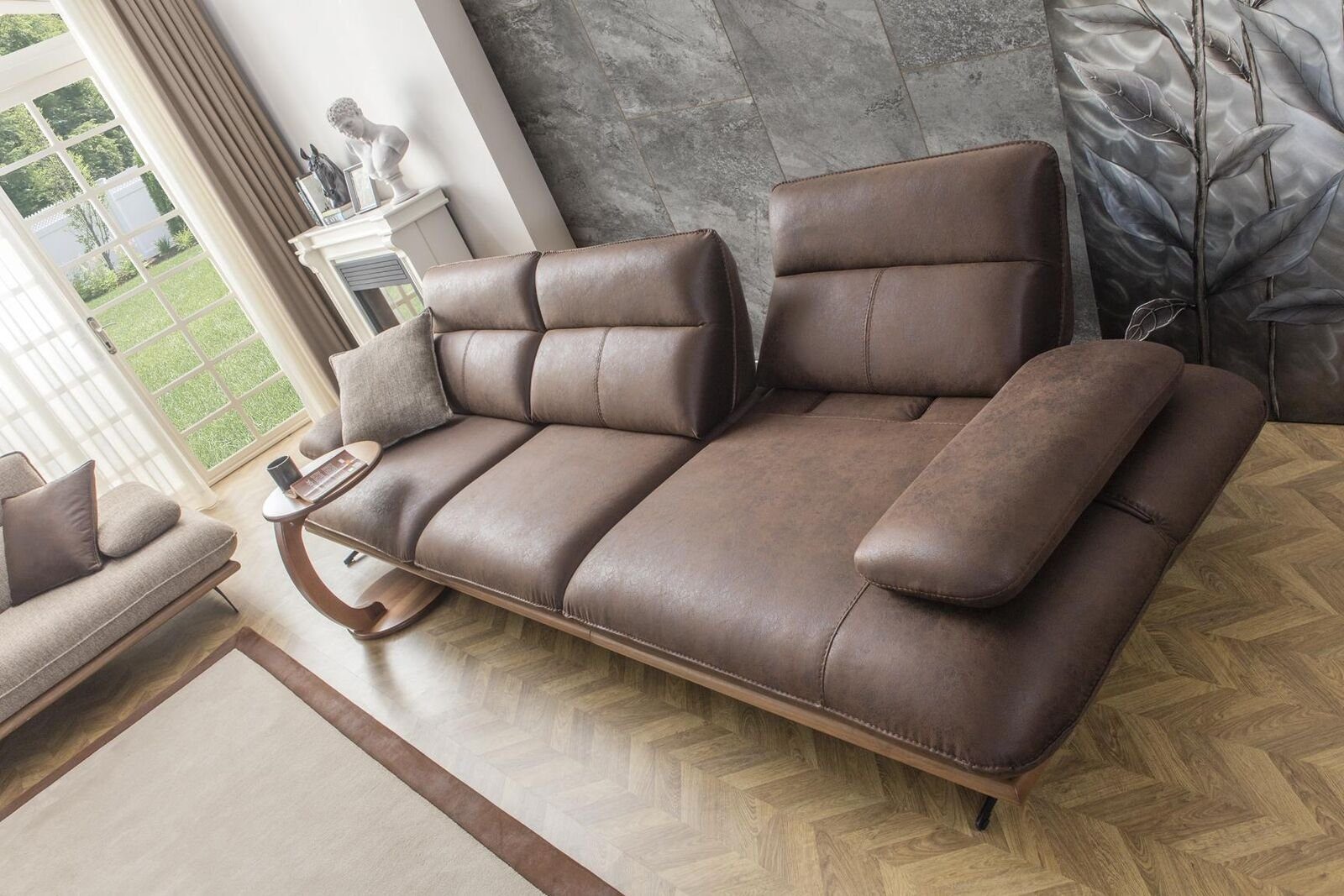 JVmoebel Sofa Viersitziges Sofa 4 Sitzer Luxus, 1 Wohnzimmer Sofas Braun Teile Kunstleder