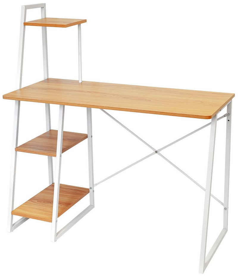 kamelshopping Regal-Schreibtisch »Schreibtisch mit Aufbewahrungsregal«, MDF Holz Arbeitsplatte, Metallgestell, weiß, integriertes Regal, Holz-Optik