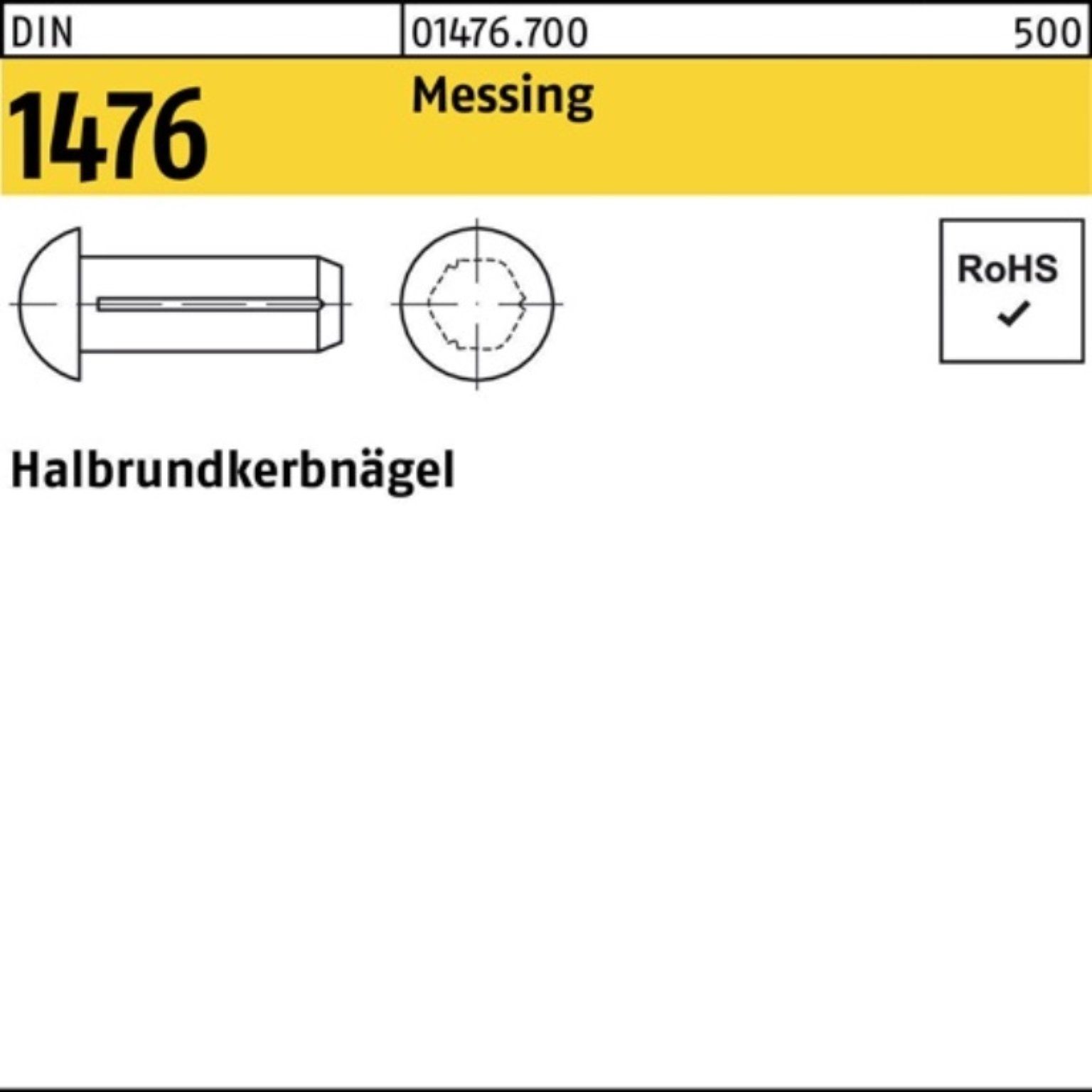 Reyher Nagel 1000er Pack Halbrundkerbnagel DIN 1476 3x 6 Messing 1000 Stück DIN 14