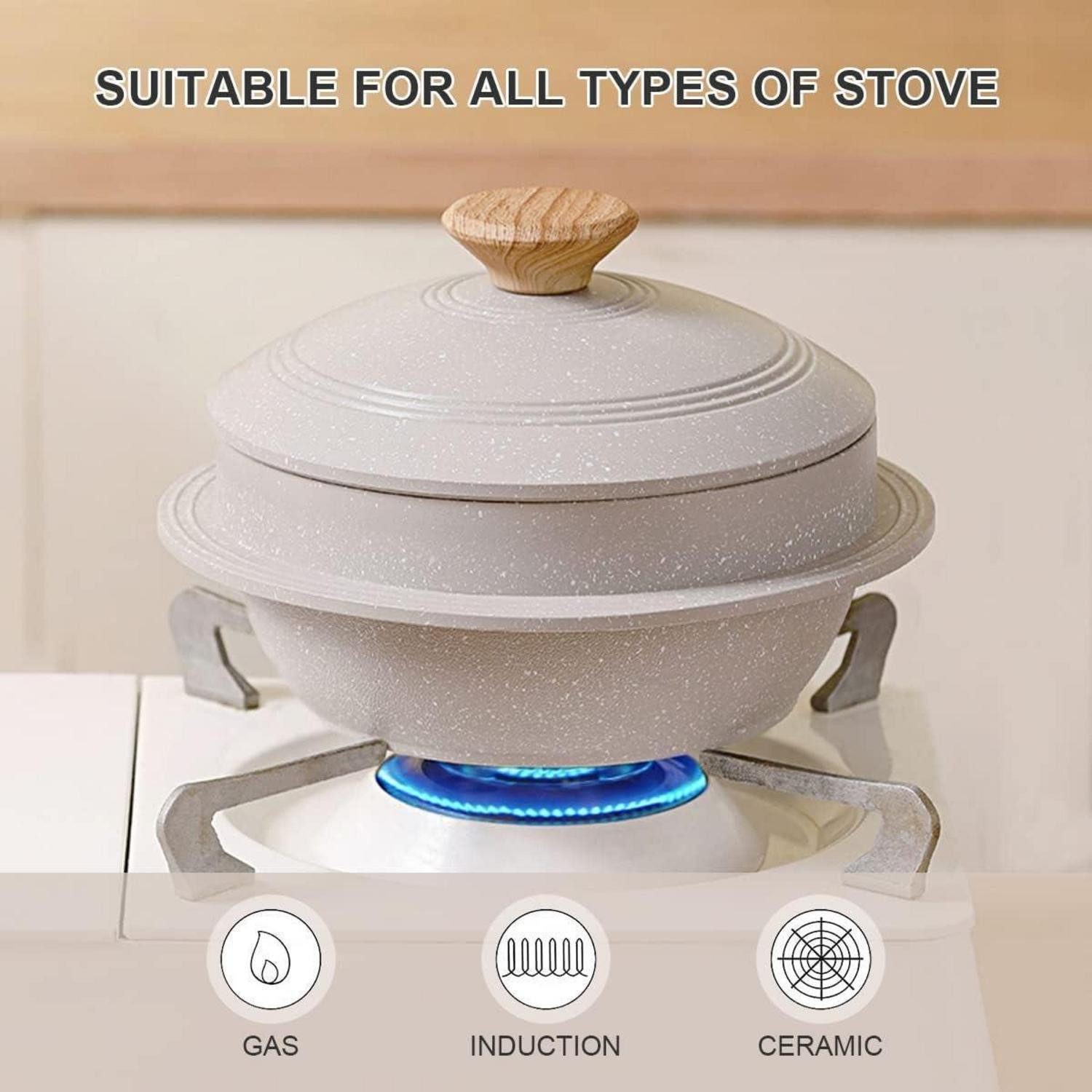 LuxusKollektion Serviertopf Steinschale koreanische Dolsot Bibimbap Deckel Suppe Hotpot Weiß 20 cm