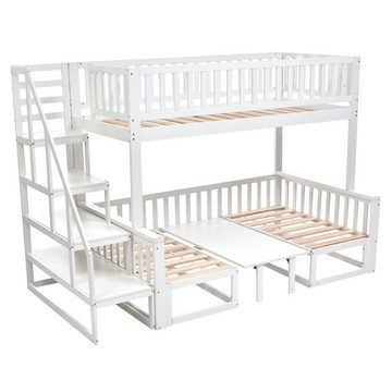 Celya Kinderbett Doppelbett 90 × 200cm und 120 × 200cm mit verstellbarem Tisch, Platzersparnis, Vierseitiges Geländer, Sicherheitsleiter mit Handlauf