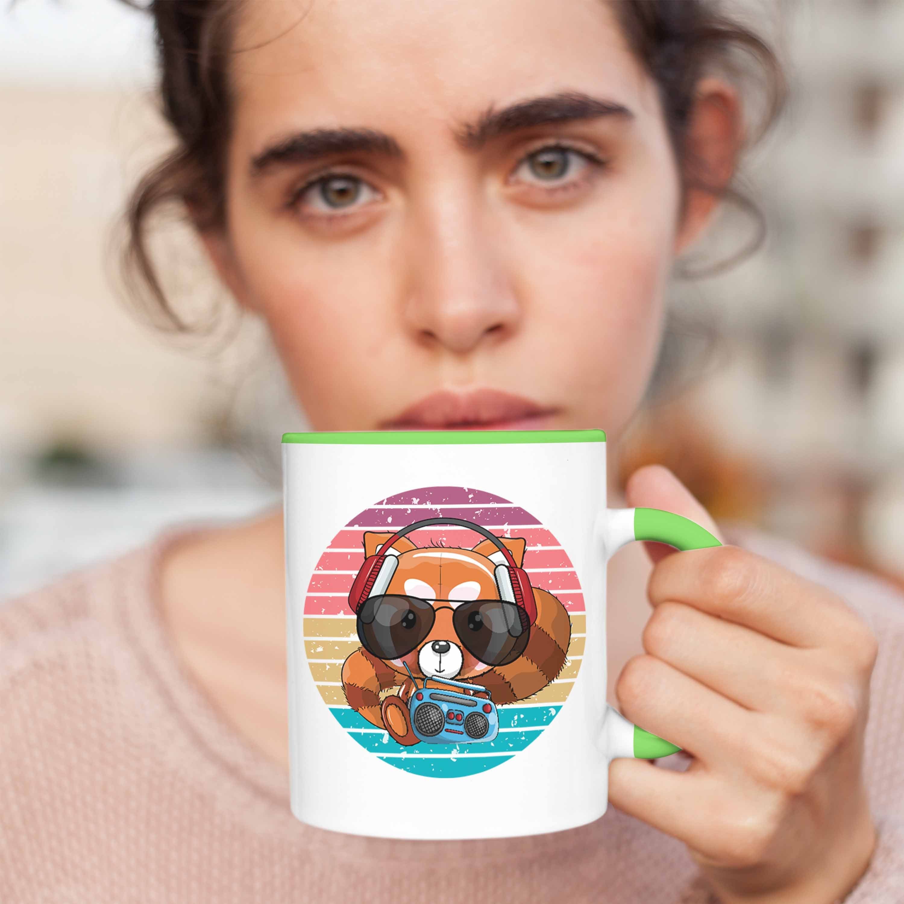 Geschenkidee Tasse - Cooler Trendation Kinder Tasse Panda Grün Trendation Lustige für Roter Mädchen Musik Jungs Grafik