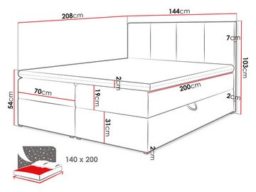 MIRJAN24 Boxspringbett Rebos (Lattenrost, Kopfteil und Matratze + Topper), mit zwei Bettkästen für die Bettwäsche