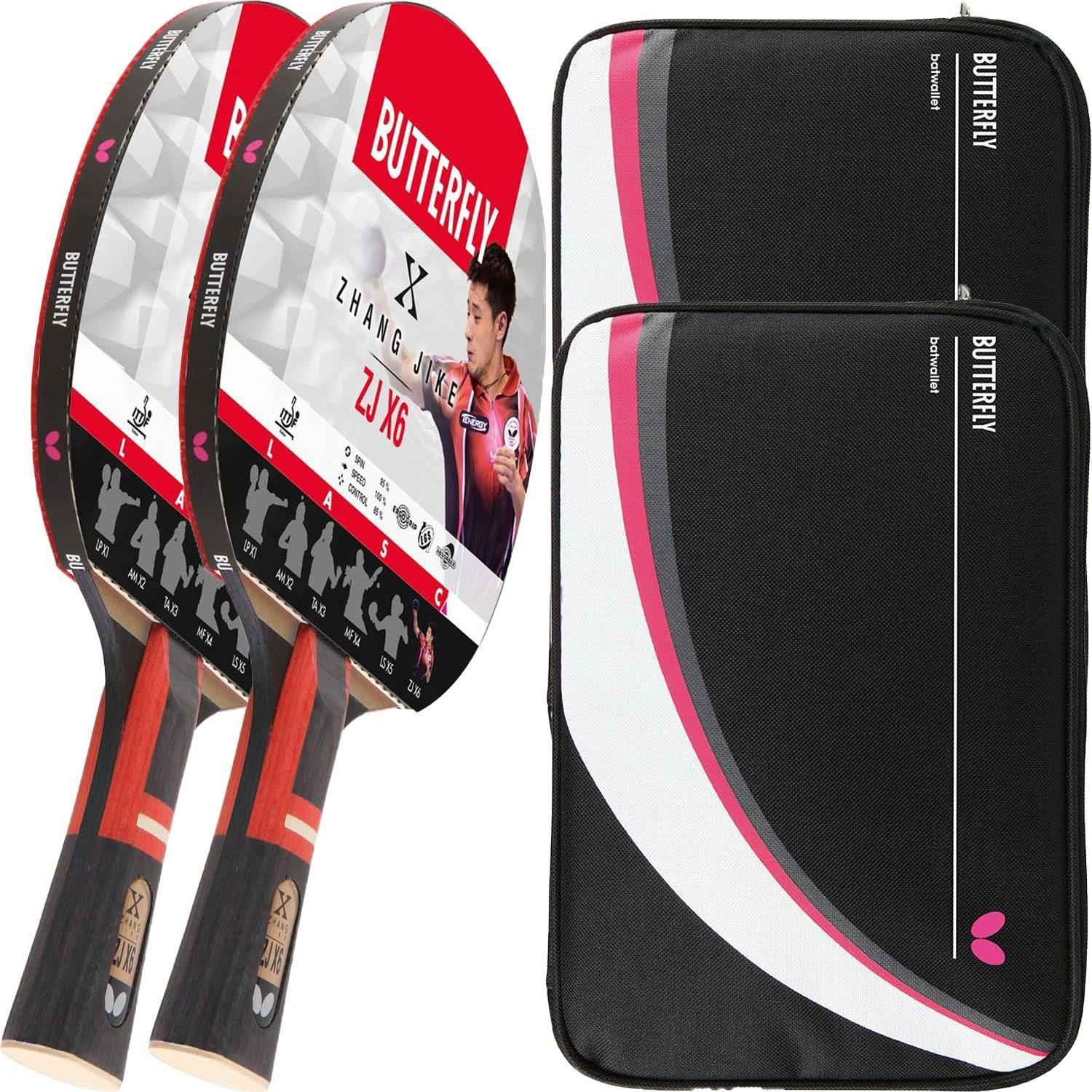 Butterfly Tischtennisschläger 2x Zhang Jike + 2x DC2, Tischtennis Schläger Set Tischtennisset Table Tennis Bat Racket