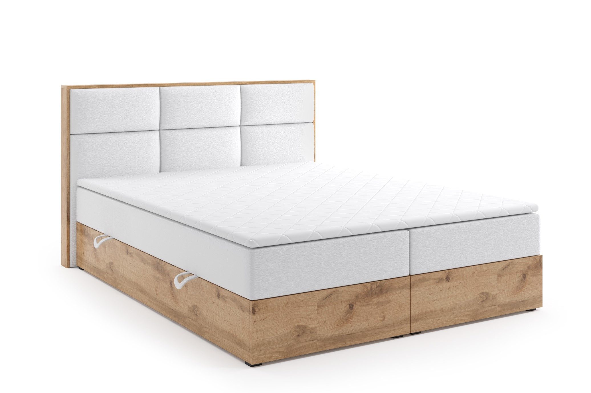 Labett Boxspringbett aus Holz im Loft-Stil LOLY 140x200 160x200 180x200 200x200 (2 Bettkästen, Topper), 7-Zonen Taschenfederkernmatratze H3 oder H4