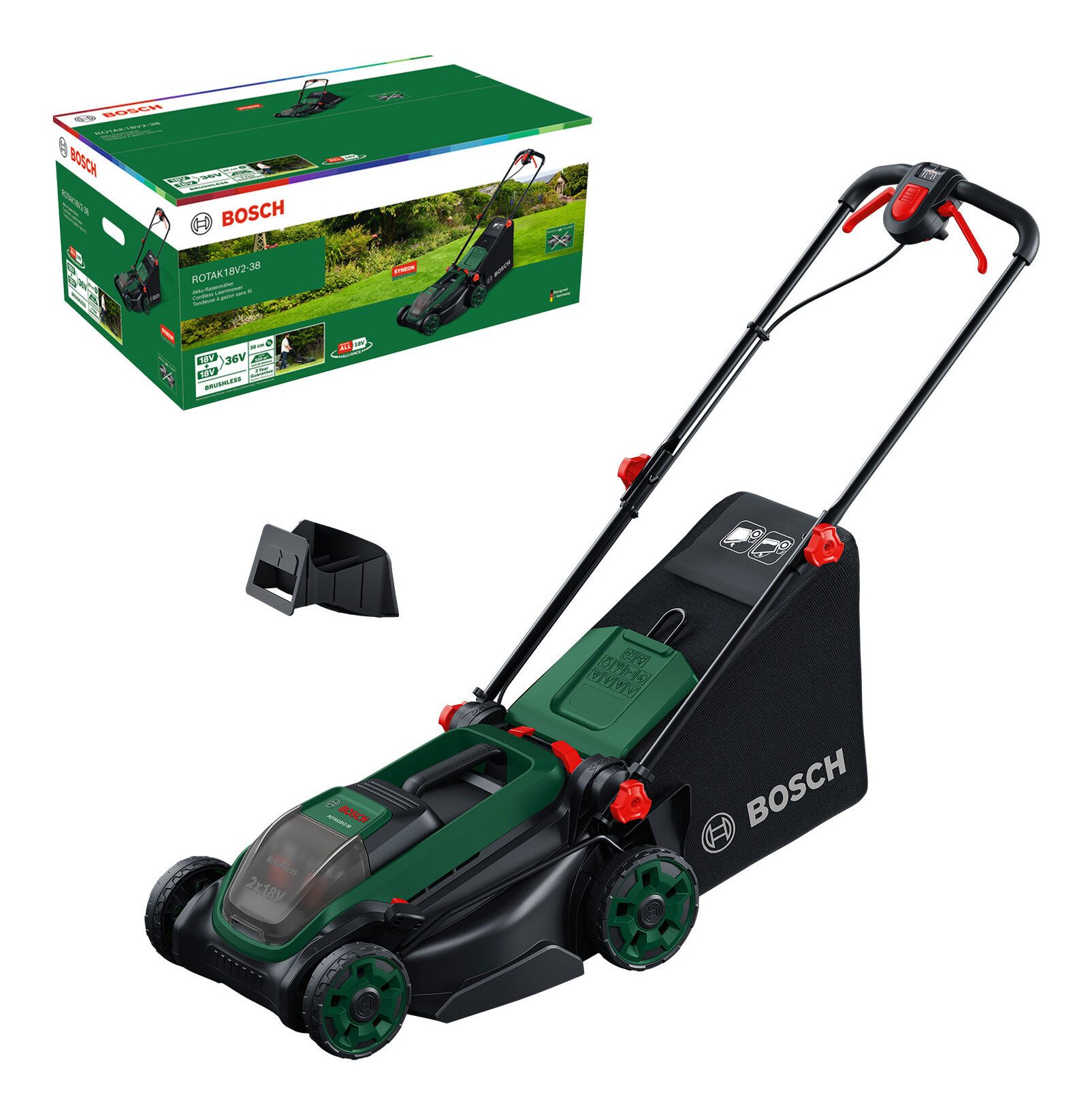 BOSCH Akkurasenmäher Rotak 18V2-38, 38 cm Schnittbreite, Ohne Akku - im Karton