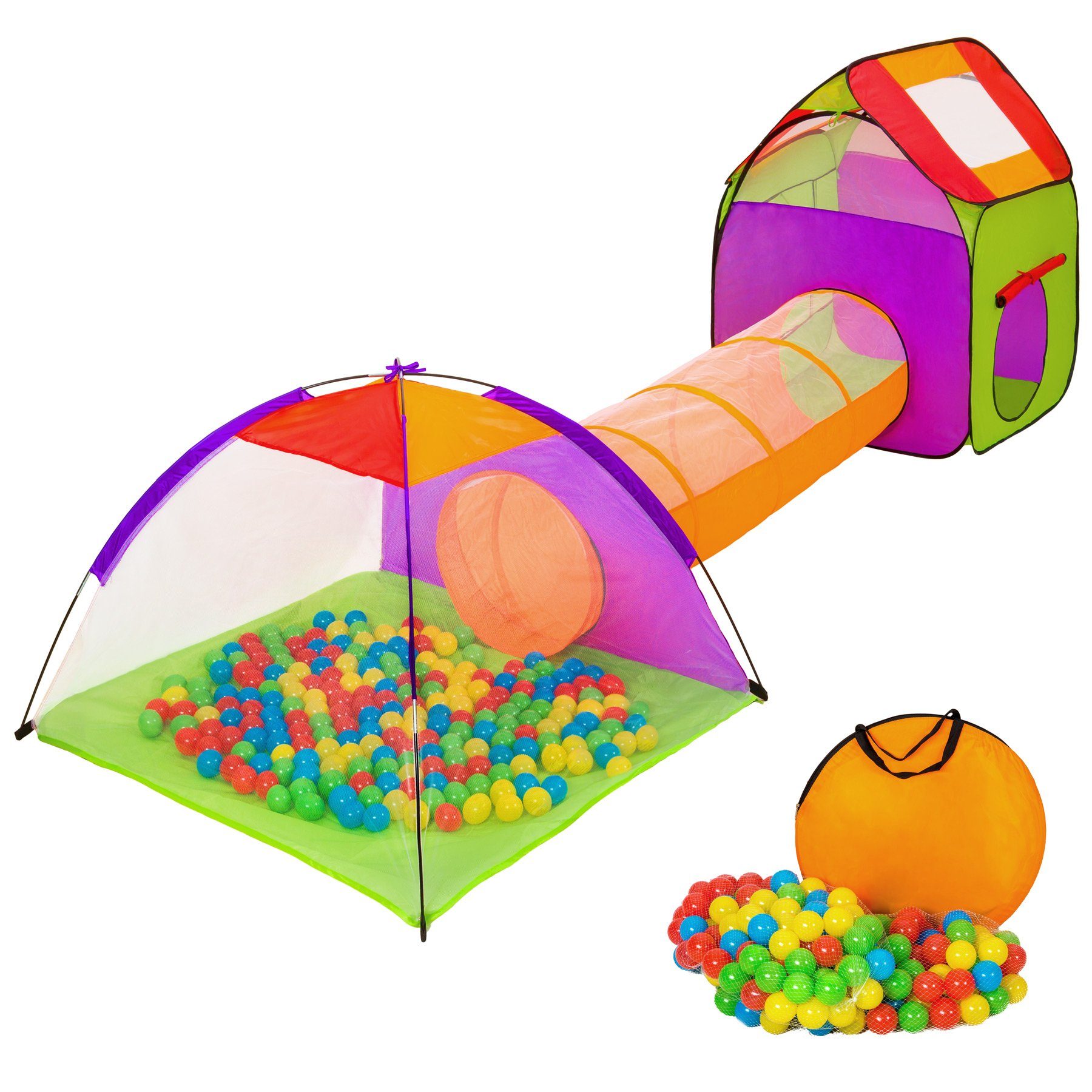 Spielzelt Kinderzelt mit Tunnel, 200 Bällen und Tasche
