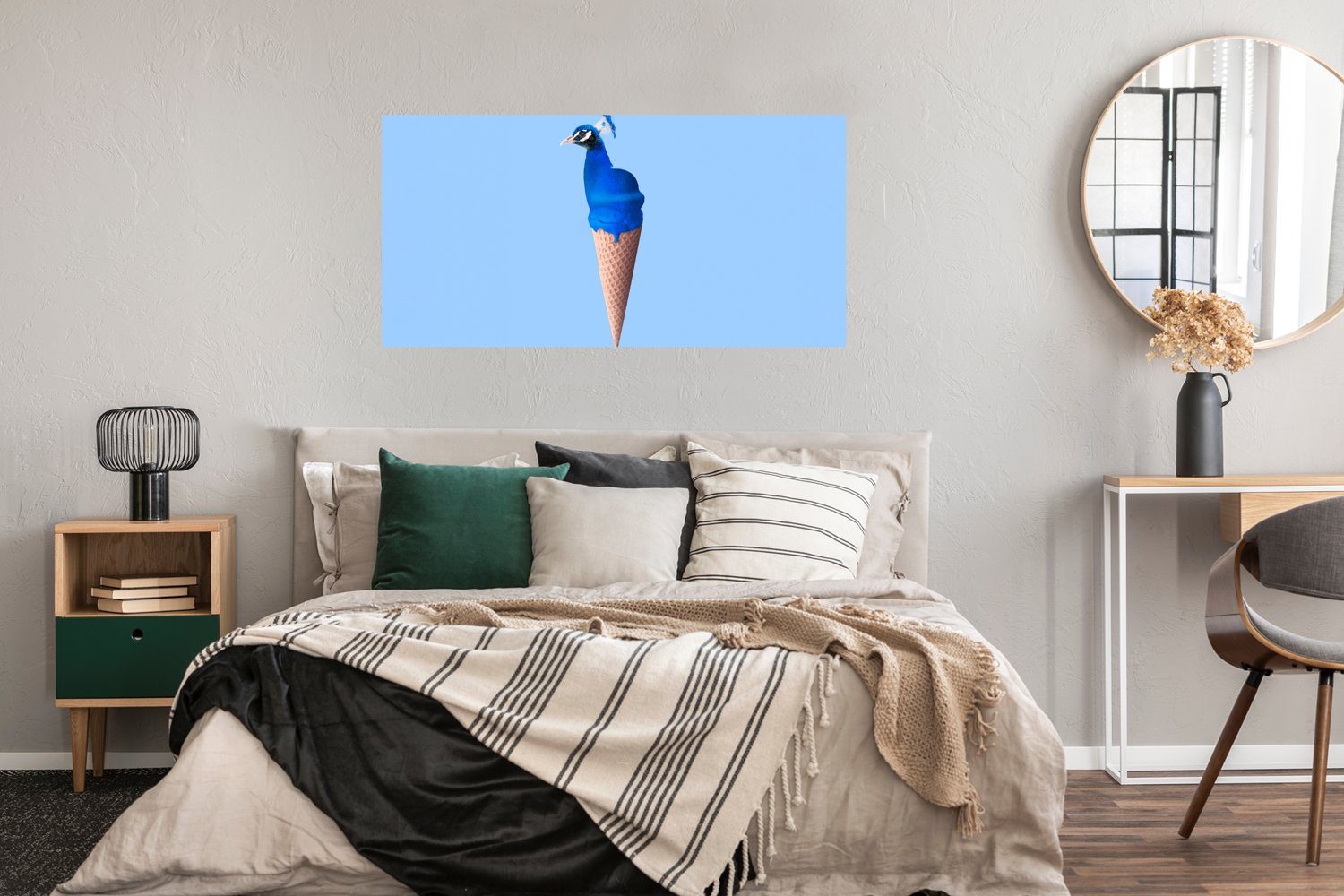 MuchoWow Poster Pfau - Blau (1 Bild Vogel, Wandposter, - Ohne Wohnzimmer, Schlafzimmer, Eiscreme - Rahmen, - St), Wanddeko für Eistüte