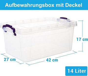 Centi Stapelbox 6er Set Aufbewahrungsbox mit Deckel und Griff, 14 Liter (17,5 cm x Breite 42 cm x Tiefe 27,5 cm V = 14 L), Stapelbare Plastikbox aus lebensmittelechtem Kunststoff