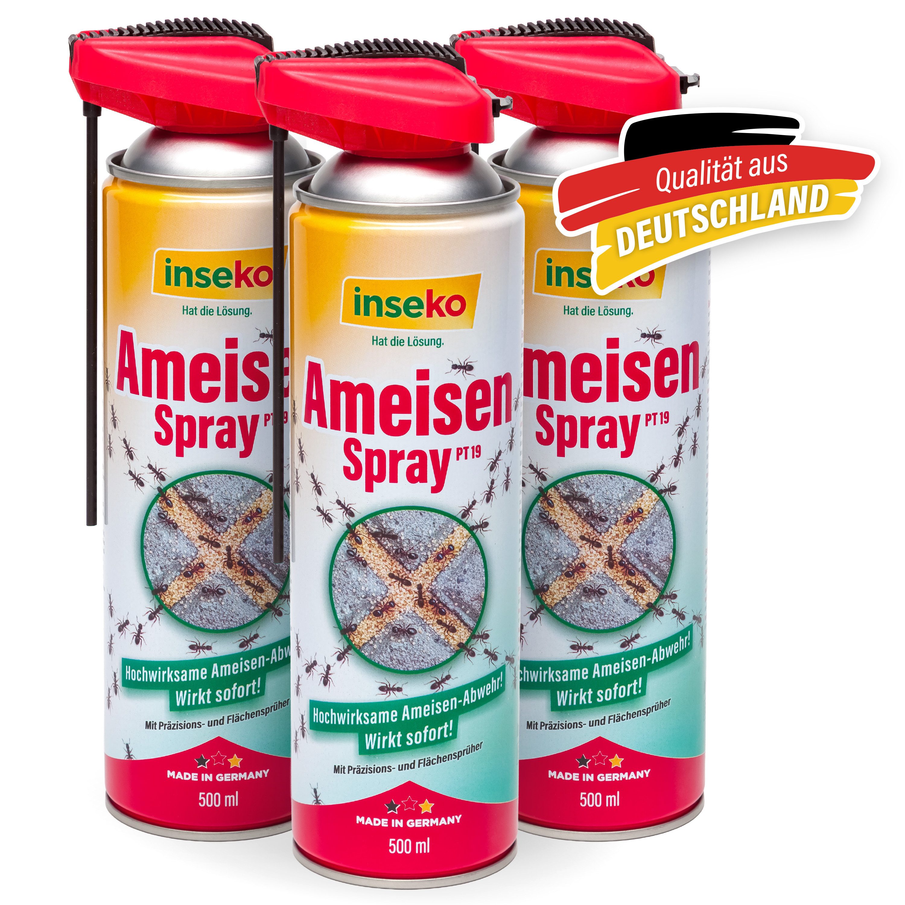 Inseko Insektenspray 3x inseko Ameisenspray 500 ml - effektive Sofortwirkung (PT19), 3-St., gegen Ameisen und Ameisennester