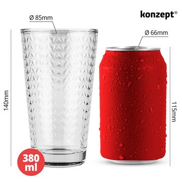 KONZEPT Gläser-Set Wasserglässer Transparent Trinkgläser Saftgläser Set 380 ml, Spülmaschinenfest