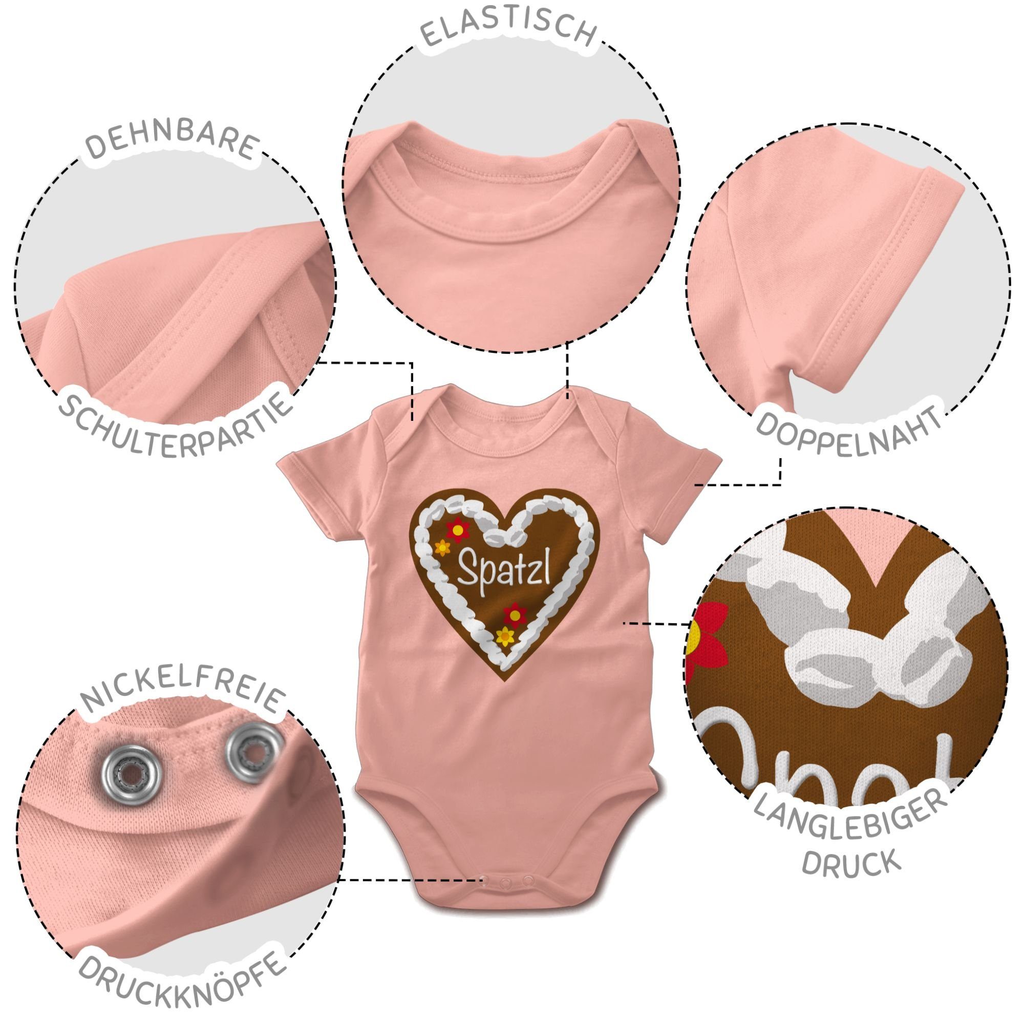 Shirtracer Shirtbody Outfit für Baby Babyrosa Oktoberfest Lebkuchenherz Mode 1 Spatzl