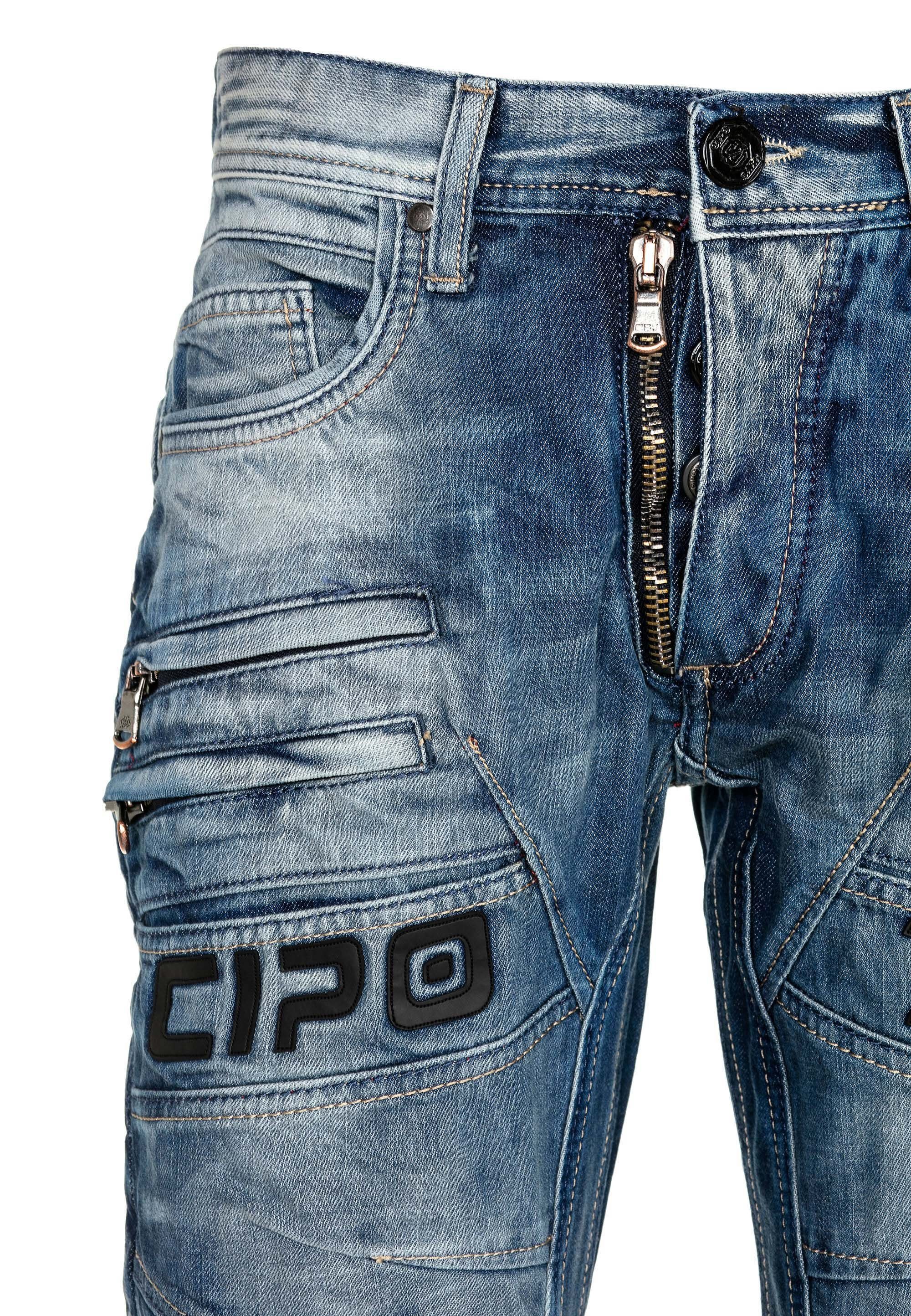 Cipo hellblau mit Reißverschluss Slim-fit-Jeans Baxx dekorativer &