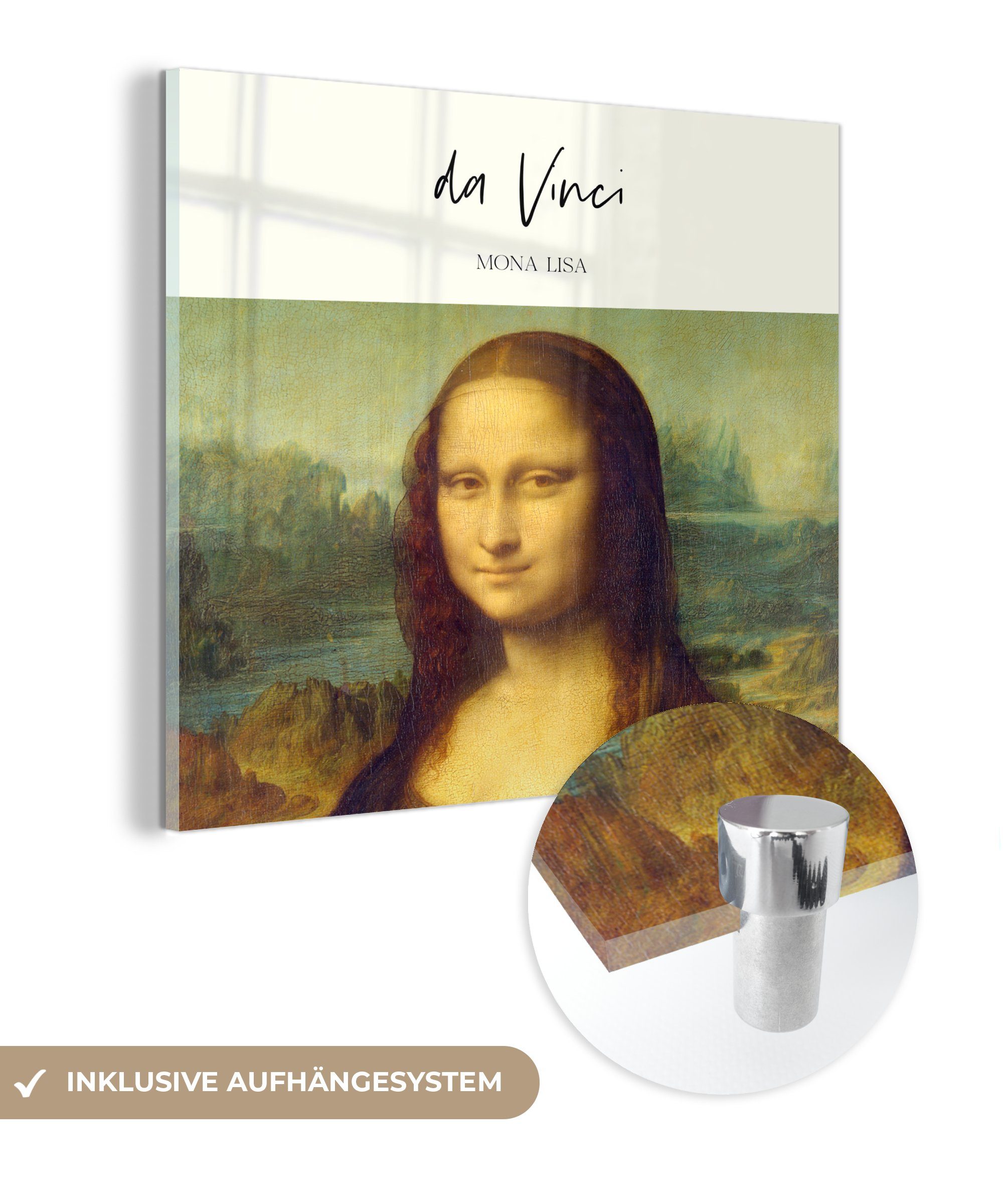 - - auf Bilder Mona Acrylglasbild da Meister, auf St), Wandbild - Wanddekoration (1 Vinci Alte Glas Foto MuchoWow Glas Glasbilder Lisa - Leonardo -