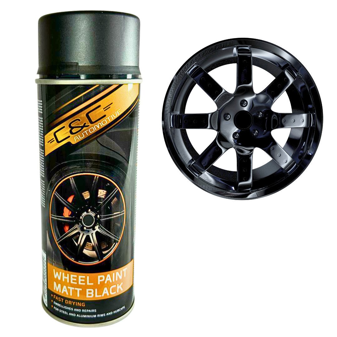 RACEL Felgenbürste Profi Felgenspray Schwarz Matt 400ml Sprühlack Lackspray Stahl Alu, Hitzebeständig, kratzfest, rostschützend, schnelltrocknend