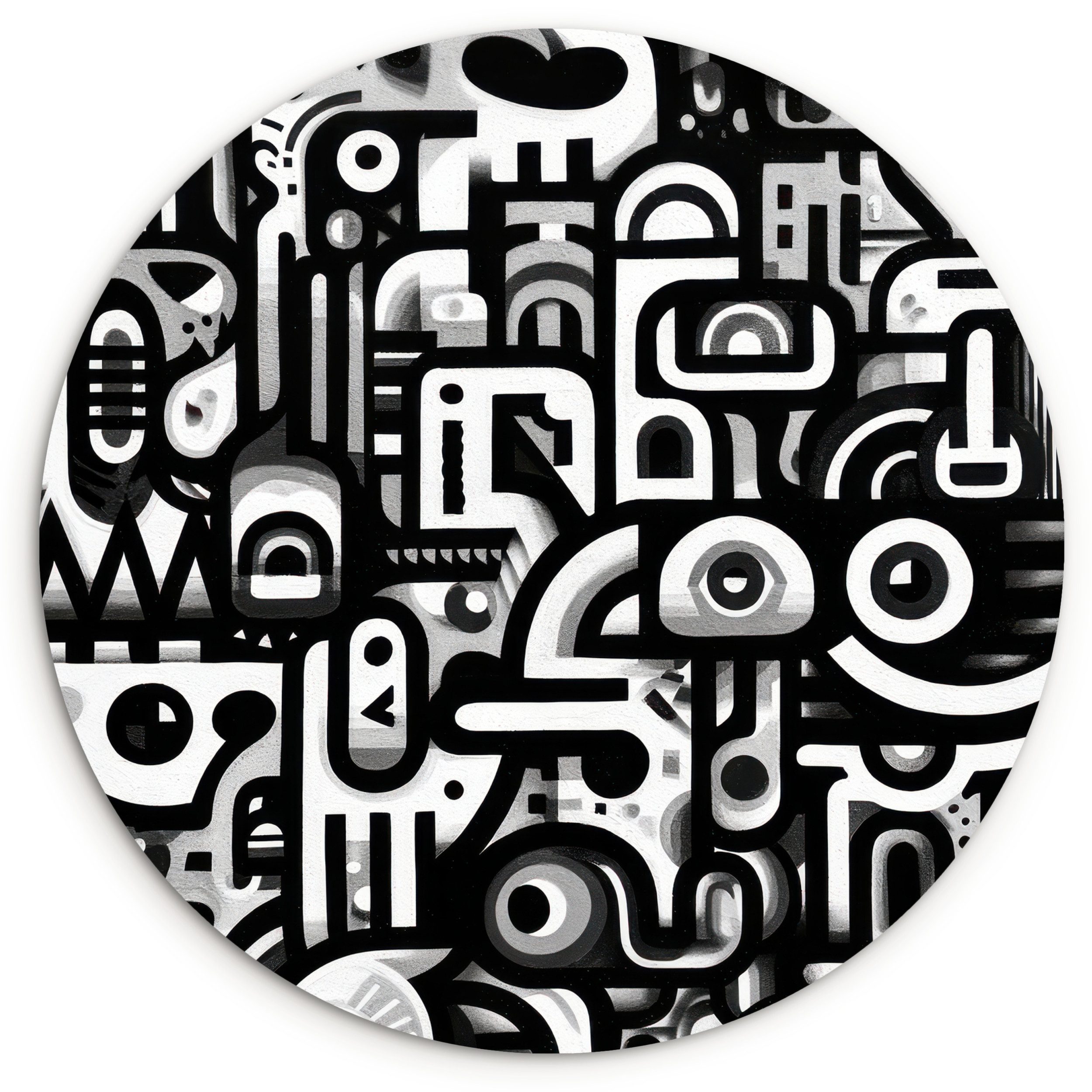 MuchoWow Gemälde Symbole - Abstrakt - Grafik - Schwarz, Fotodruck (1 St), Kreis Wanddekoration, Rundes Wandbild, 30x30 cm