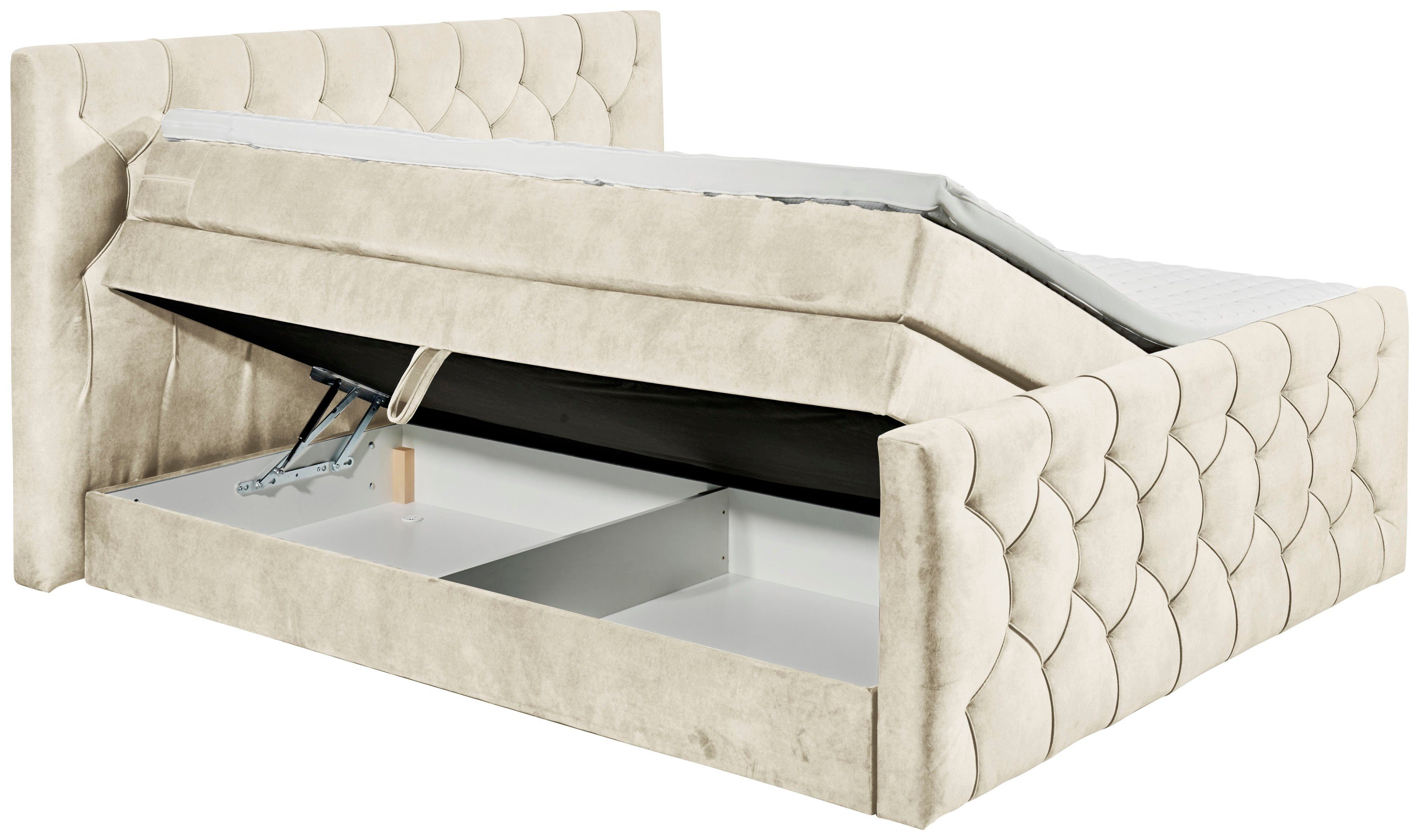 ED EXCITING DESIGN Boxspringbett Cashfield, creme Bettkästen und zwei inkl. 01) (Salvador (180x200cm) mit Klimaband einem Topper