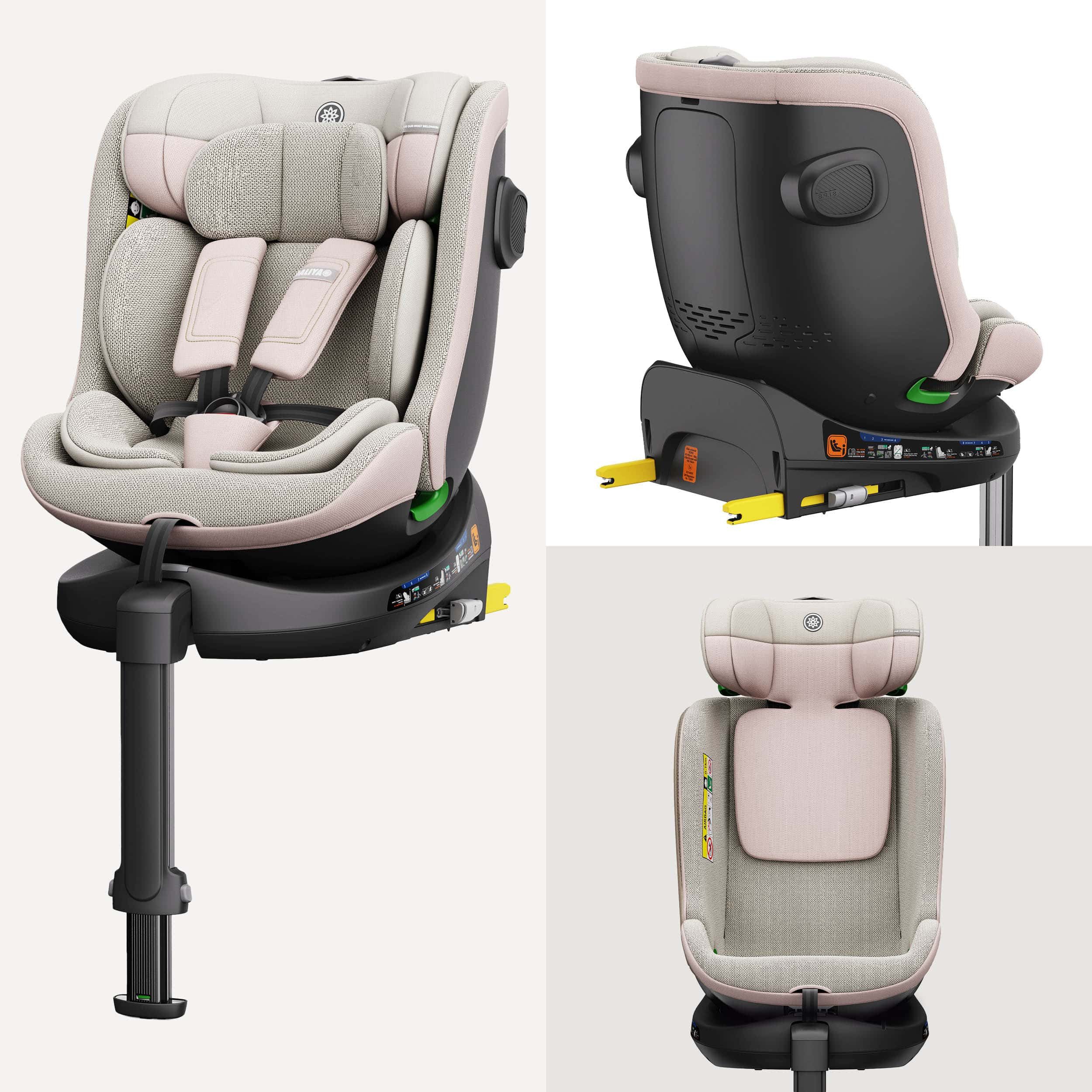 Daliya® Autokindersitz BRAVO i-Size Auto-Kindersitz, 360° drehbar, mitwachsend, atmungsaktiv, ab: ab Geburt, bis: bis 12 Jahre, ab: 40 cm, bis: 150 cm, (Neugeborenen-Set, 4-tlg), 8 Stufen Sitzneigung, verstellbare Kopfstütze, Stützbein, Belüftet