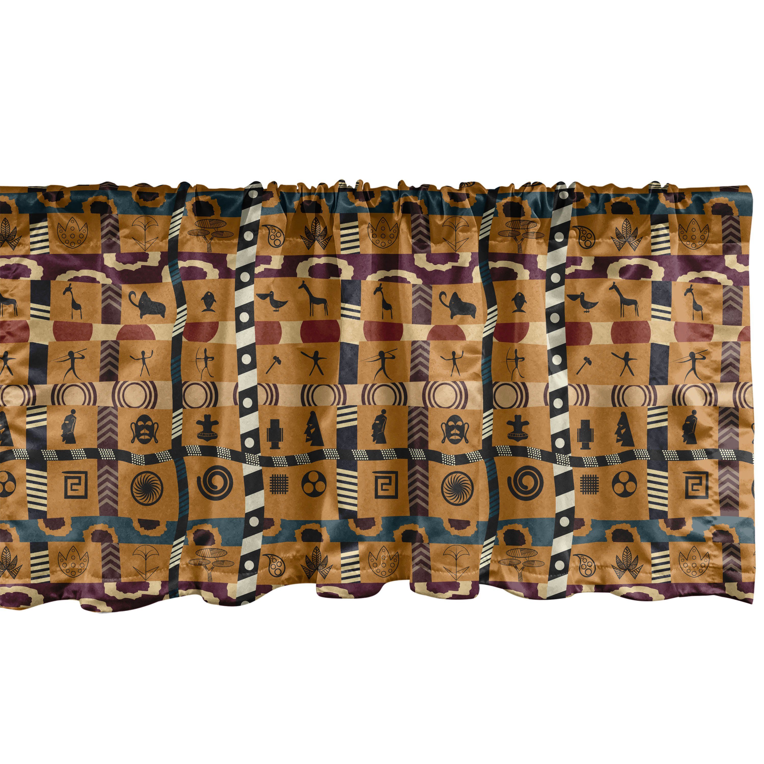 Stangentasche, Schlafzimmer Tribal Volant Küche Abakuhaus, Kunst für Vorhang Microfaser, Dekor mit Primitive Scheibengardine Vintage