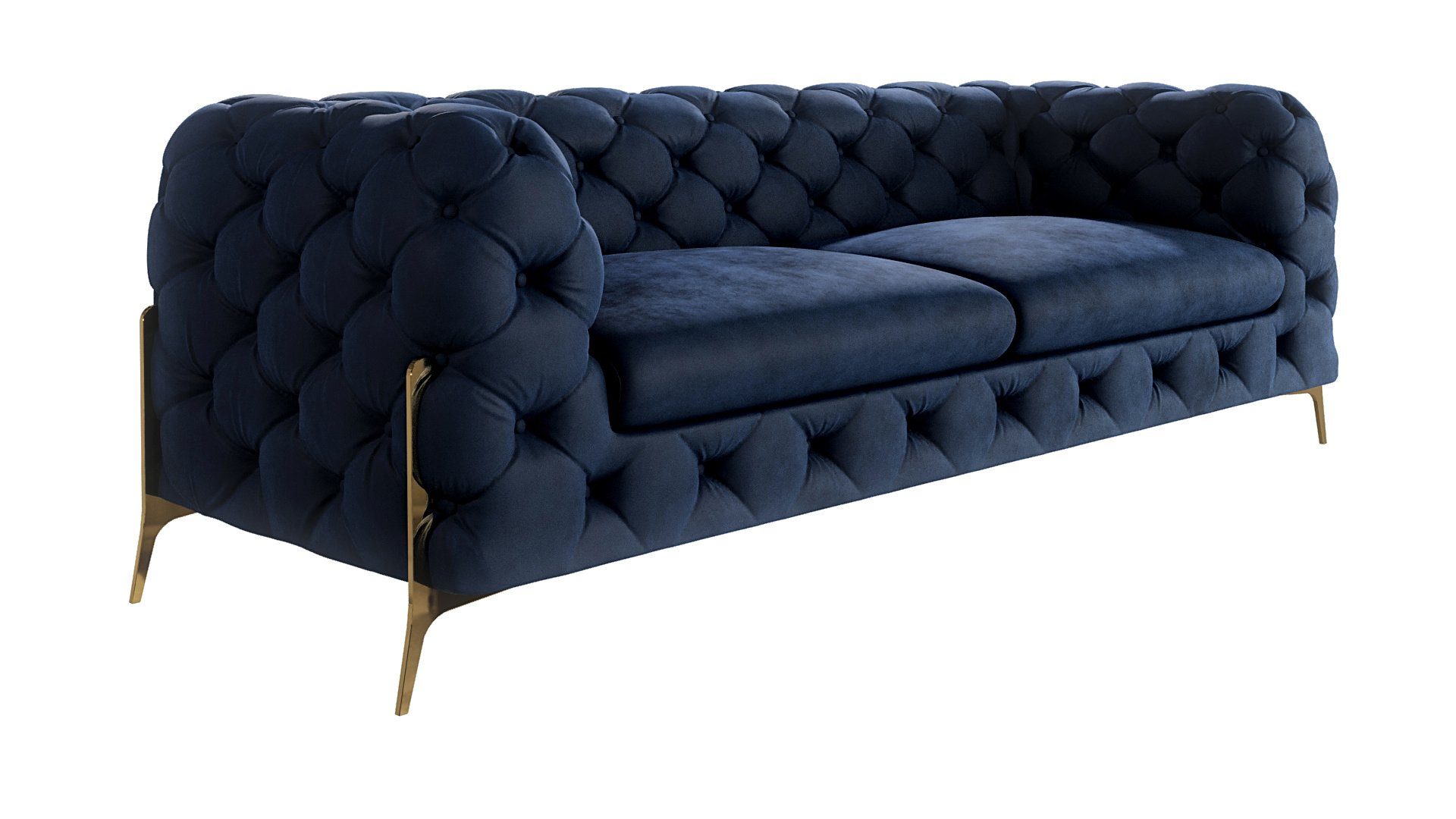 S-Style Ashley Sofa 3-Sitzer mit Goldene mit Marineblau Füßen, Chesterfield Möbel Wellenfederung Metall