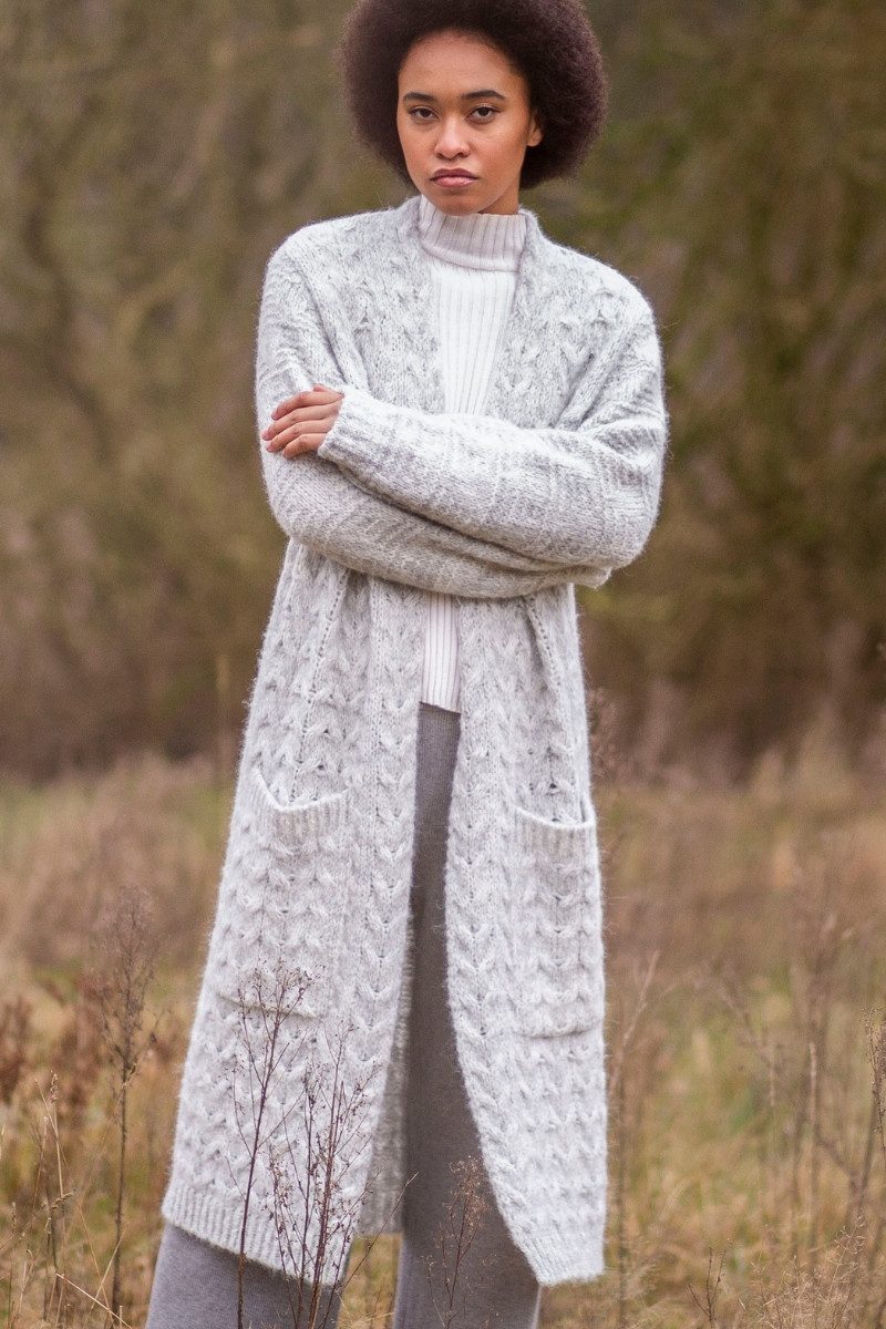 Marys by Mary Trachtenstrickjacke Strickmantel Damen - LIV - hellgrau melange