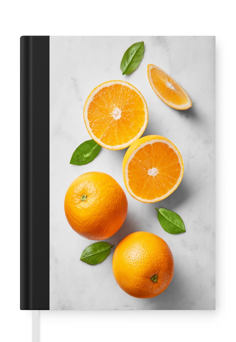 MuchoWow Notizbuch Orange - Obst - Marmor, Journal, Merkzettel, Tagebuch, Notizheft, A5, 98 Seiten, Haushaltsbuch | Notizbücher