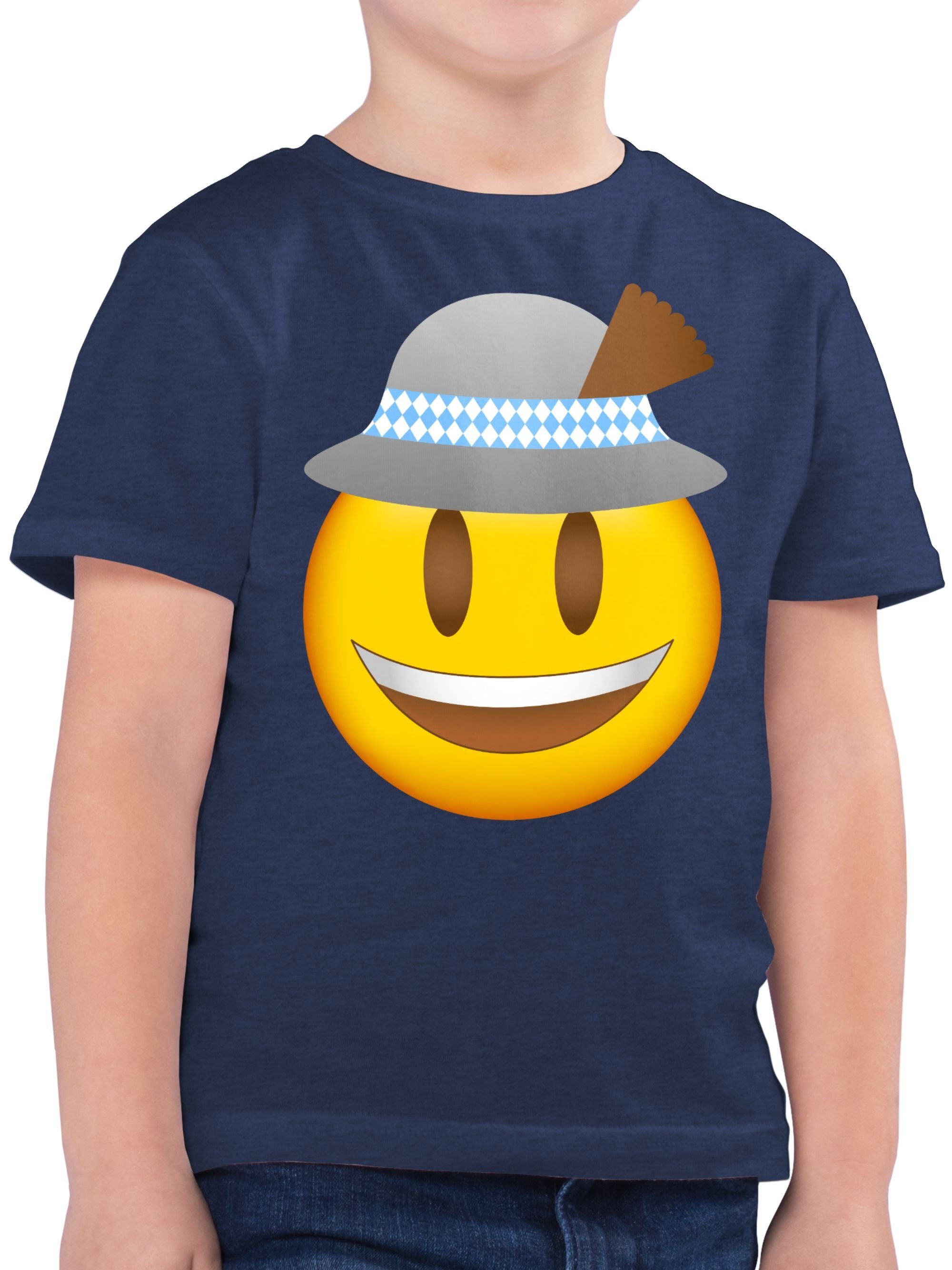 Shirtracer T-Shirt Oktoberfest Emoticon mit Hut Mode für Oktoberfest Kinder Outfit 3 Dunkelblau Meliert