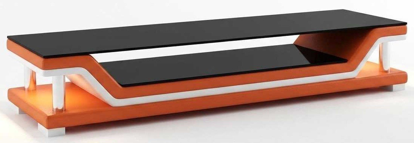 Xlmoebel Lowboard Orange TV Lowboard Kunstleder Holz Geräteablage Wohnzimmer (1 St., 1-tlg), LED beleuchtet