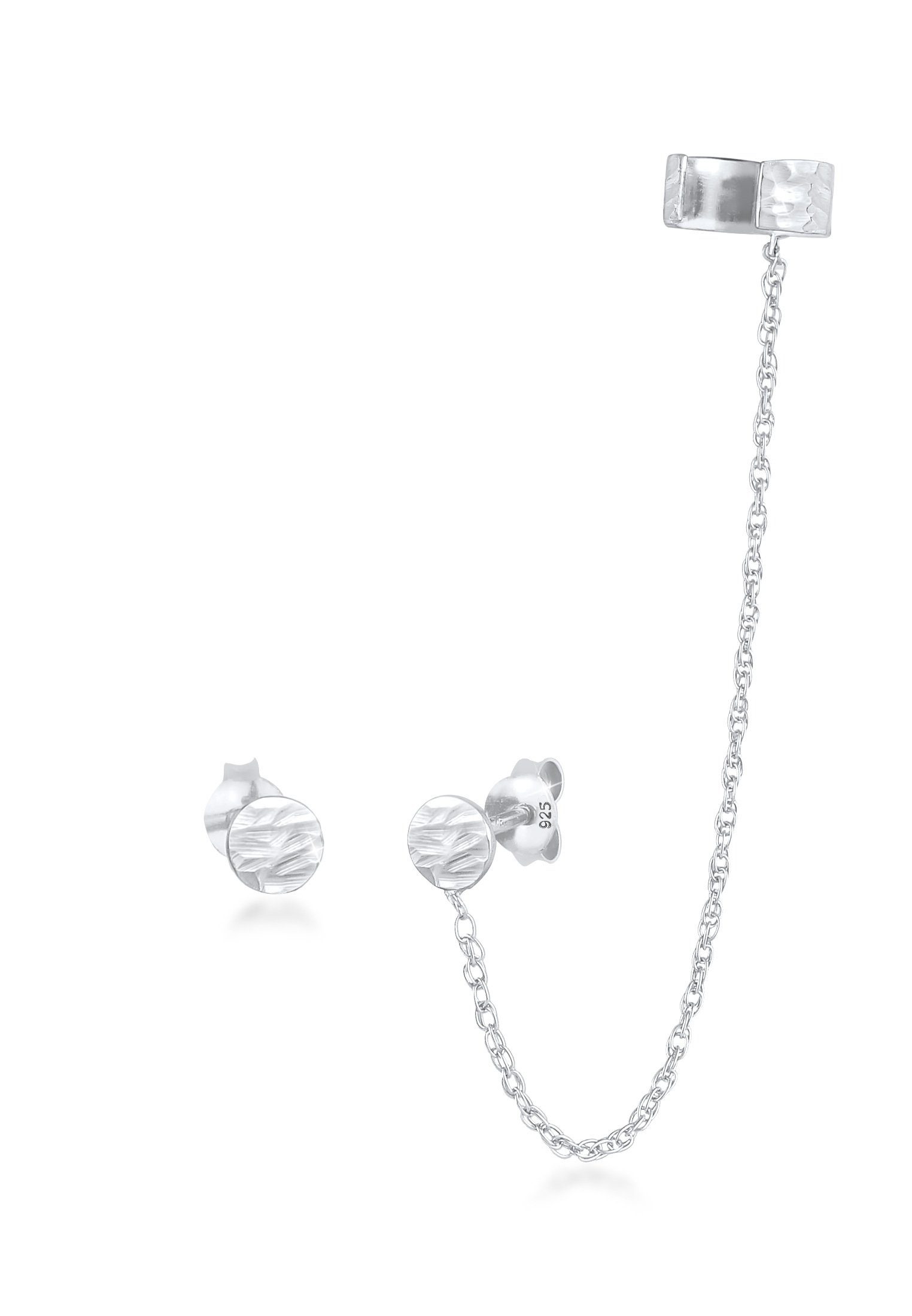 Elli Paar Ohrhänger Earcuff Stecker Rund Organic Struktur 925 Silber