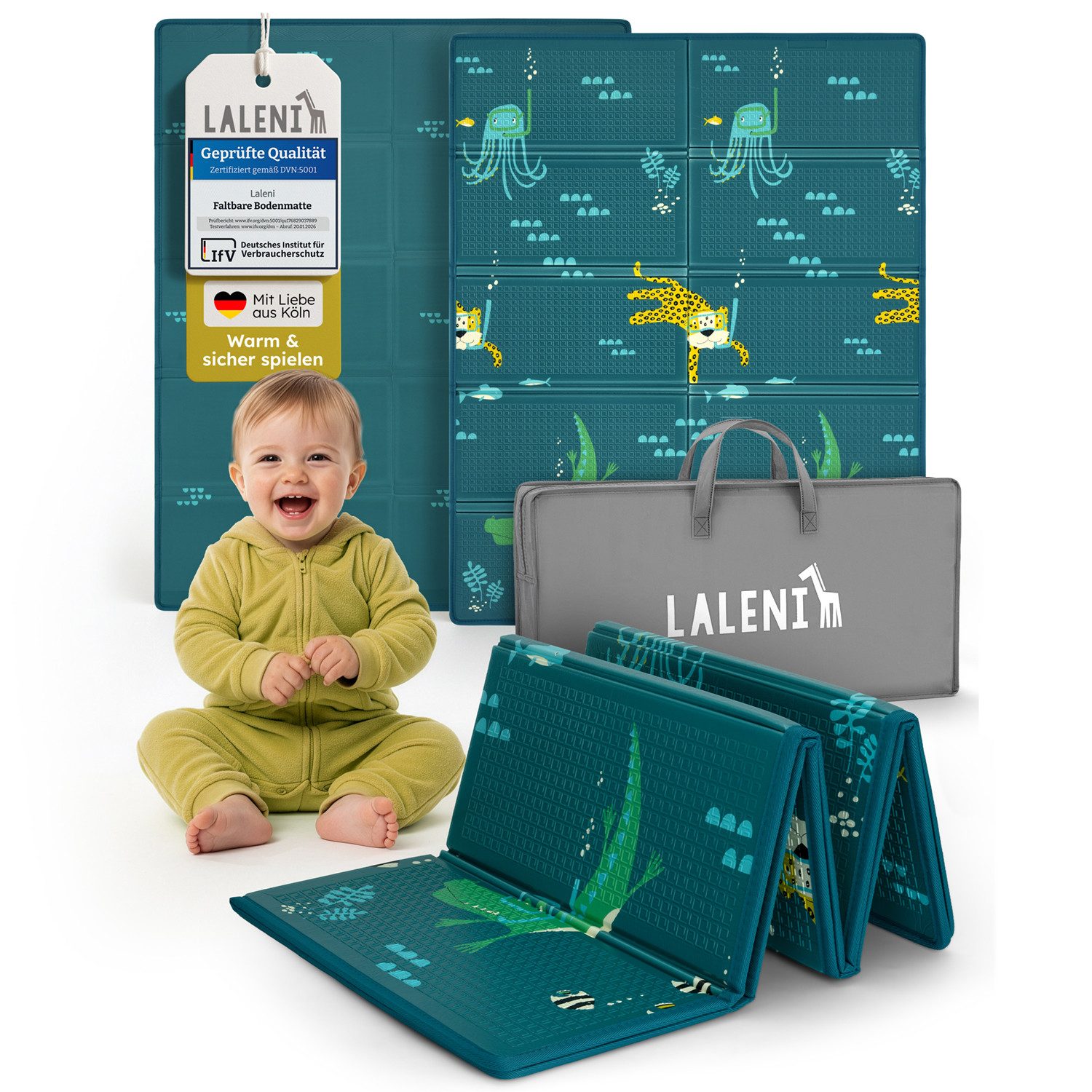 Laleni Spielmatte Krabbelmatte Baby, wasserdichte Spielmatte faltbar - Indoor & Outdoor, isolierende Spielmatte Kinder - weich & schützt vor kaltem Untergrund