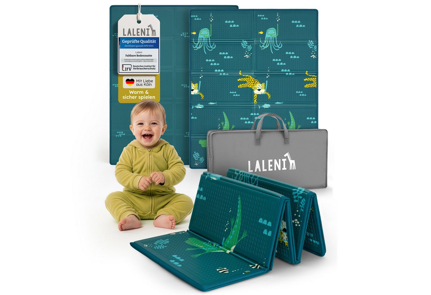 Laleni Spielmatte Krabbelmatte Baby, wasserdichte Spielmatte faltbar - Indoor & Outdoor, isolierende Spielmatte Kinder - weich & schützt vor kaltem Untergrund